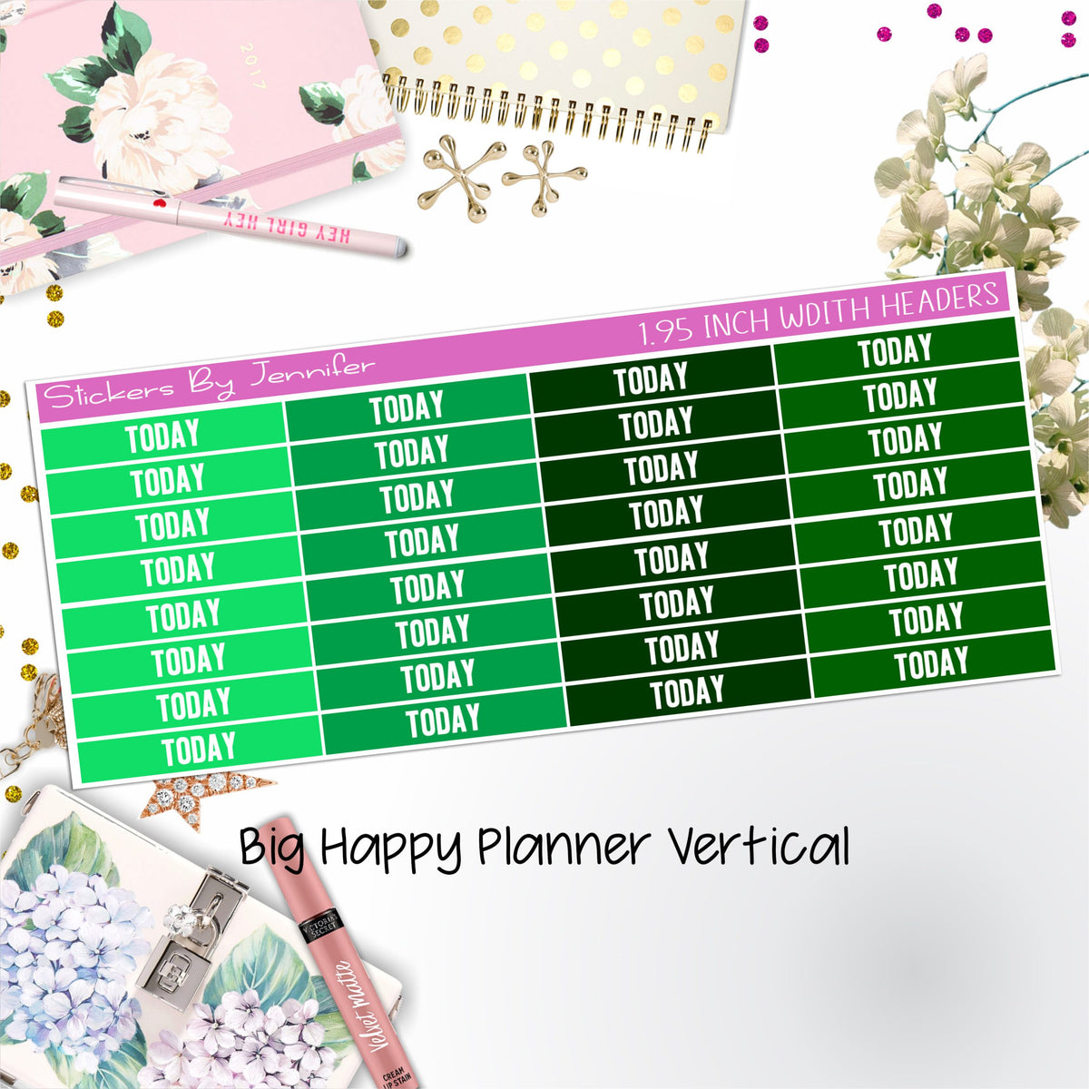 Today Headers 1.95 inch Width 483 for Big Happy Planner Vertical Planner Stickers