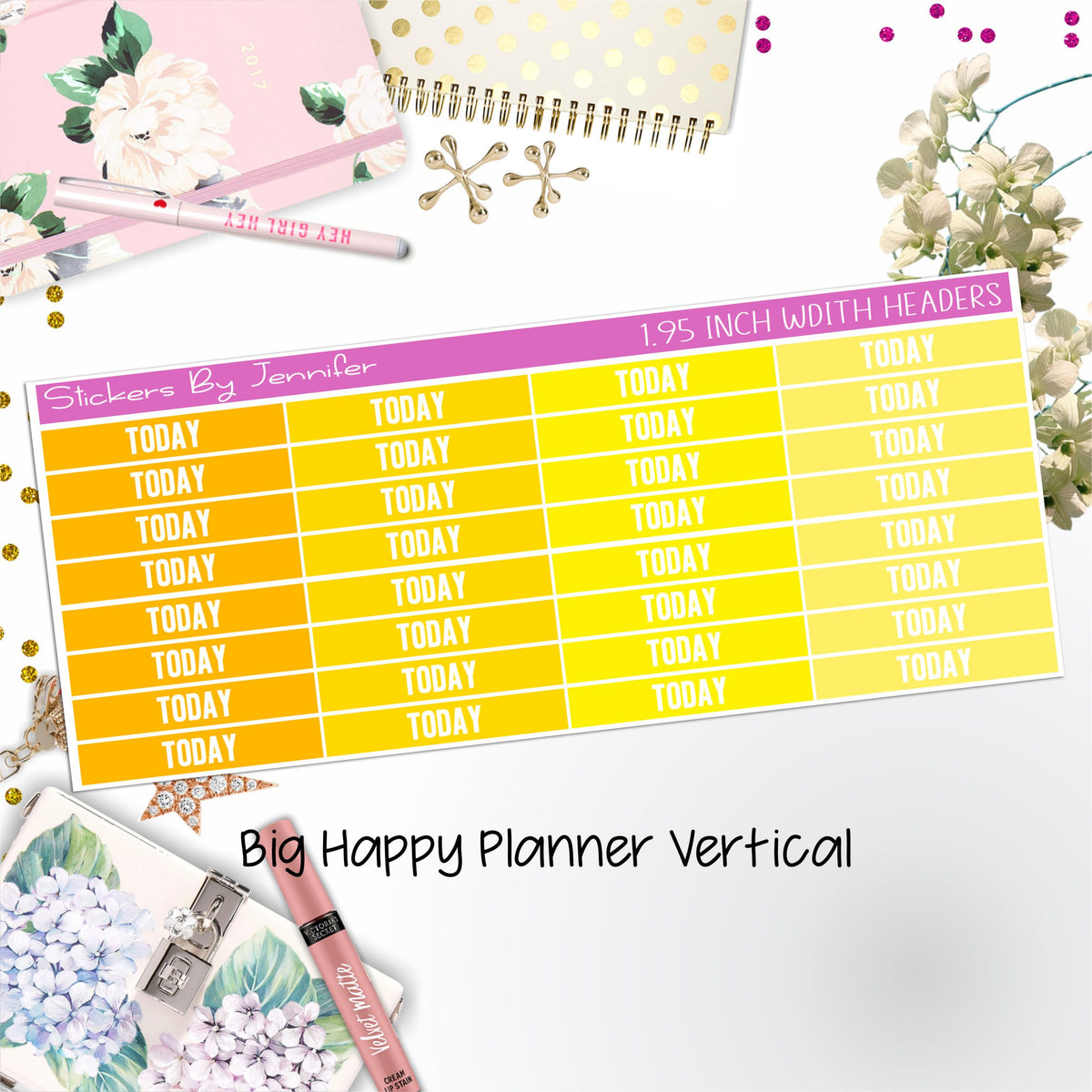 Today Headers 1.95 inch Width 486 for Big Happy Planner Vertical Planner Stickers