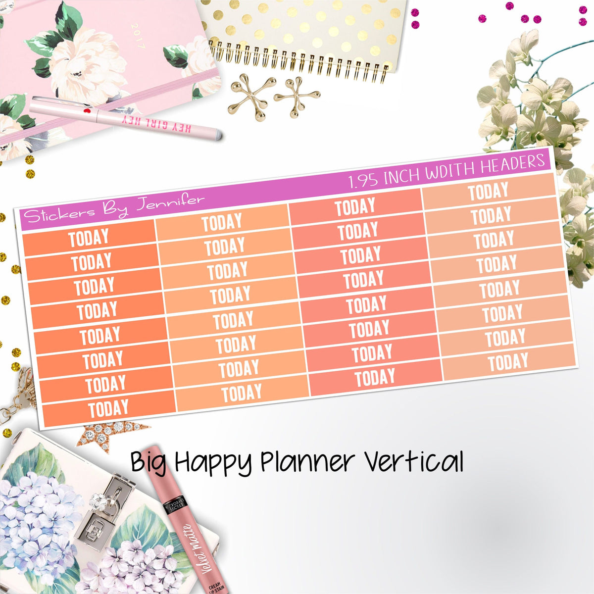 Today Headers 1.95 inch Width 497 for Big Happy Planner Vertical Planner Stickers