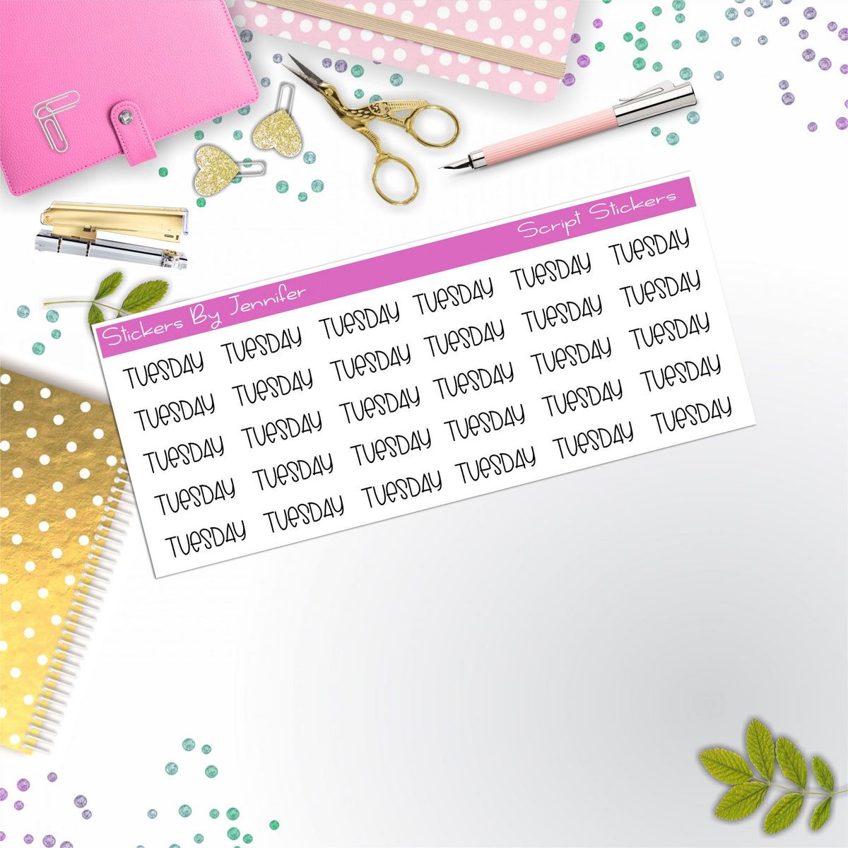Tuesday Script Stickers, Typography Stickers, Planner Stickers