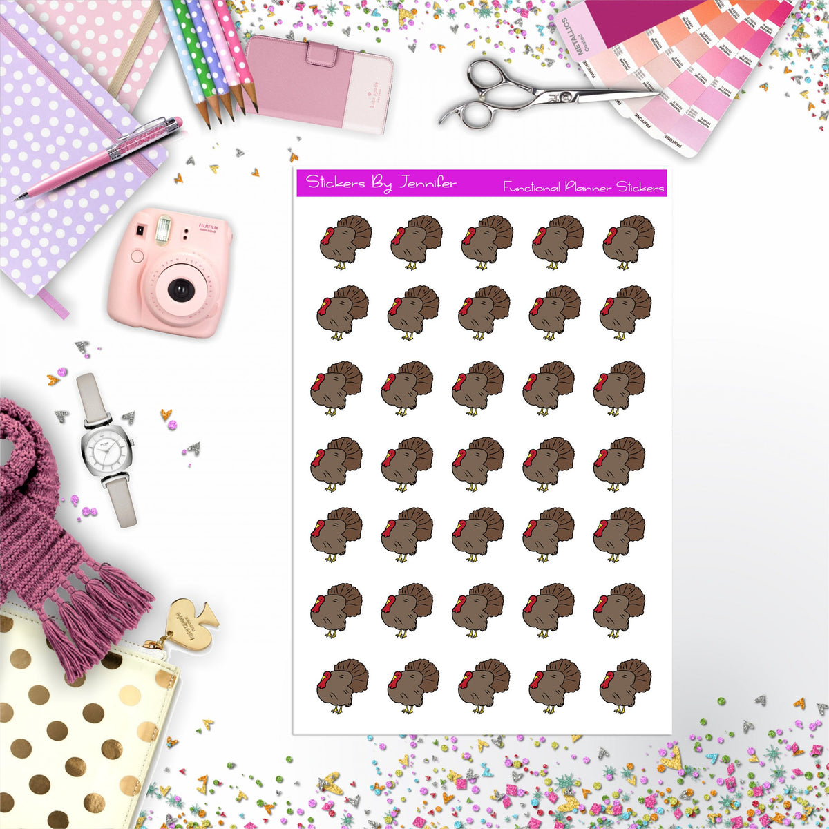Turkey Stickers, Planner Stickers, Journal Stickers, Functional Planner Stickers, Stationary Stickers