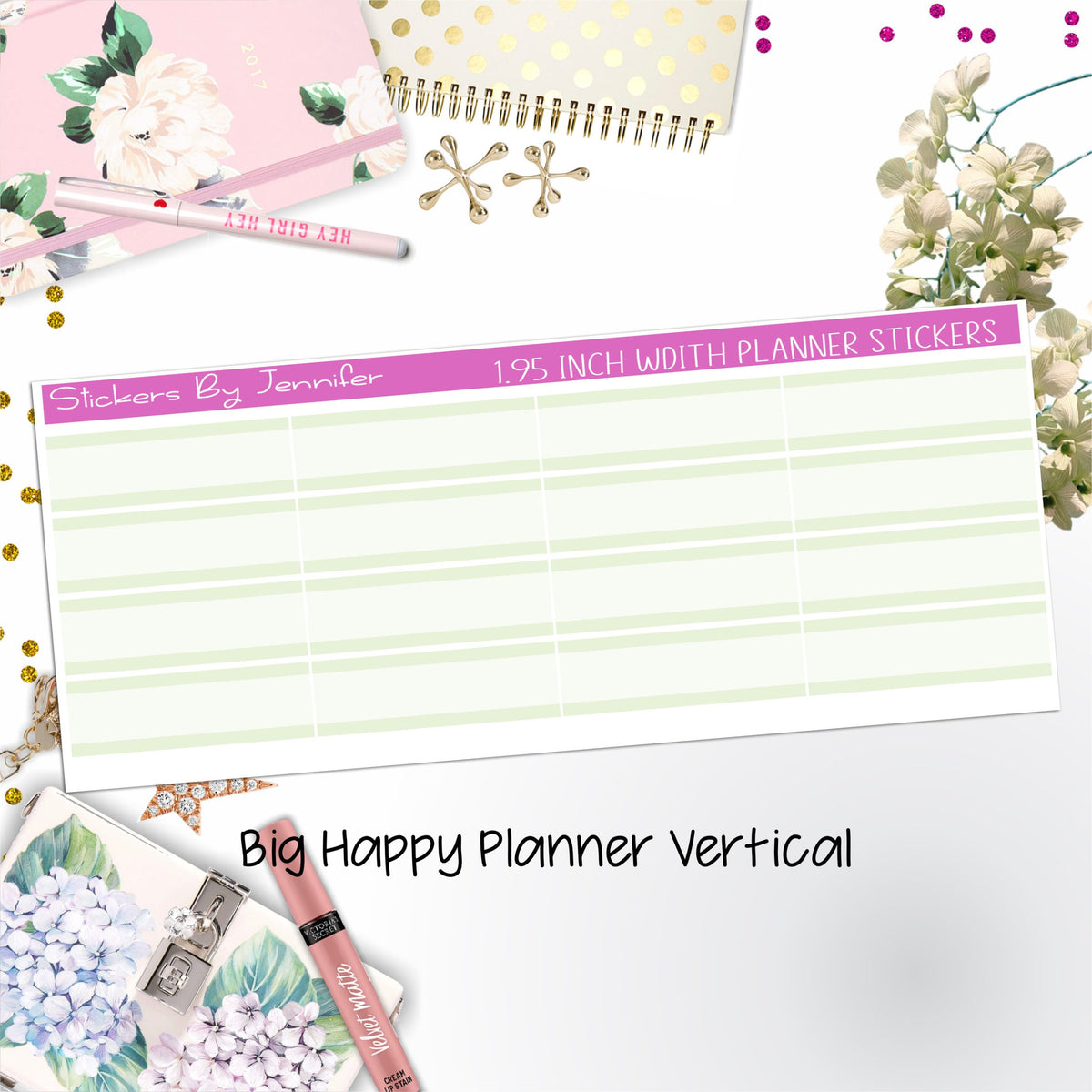 Two-Tone Labels 1.95 inch Width Quarter Boxes 611 for Big Happy Planner Vertical Planner Stickers