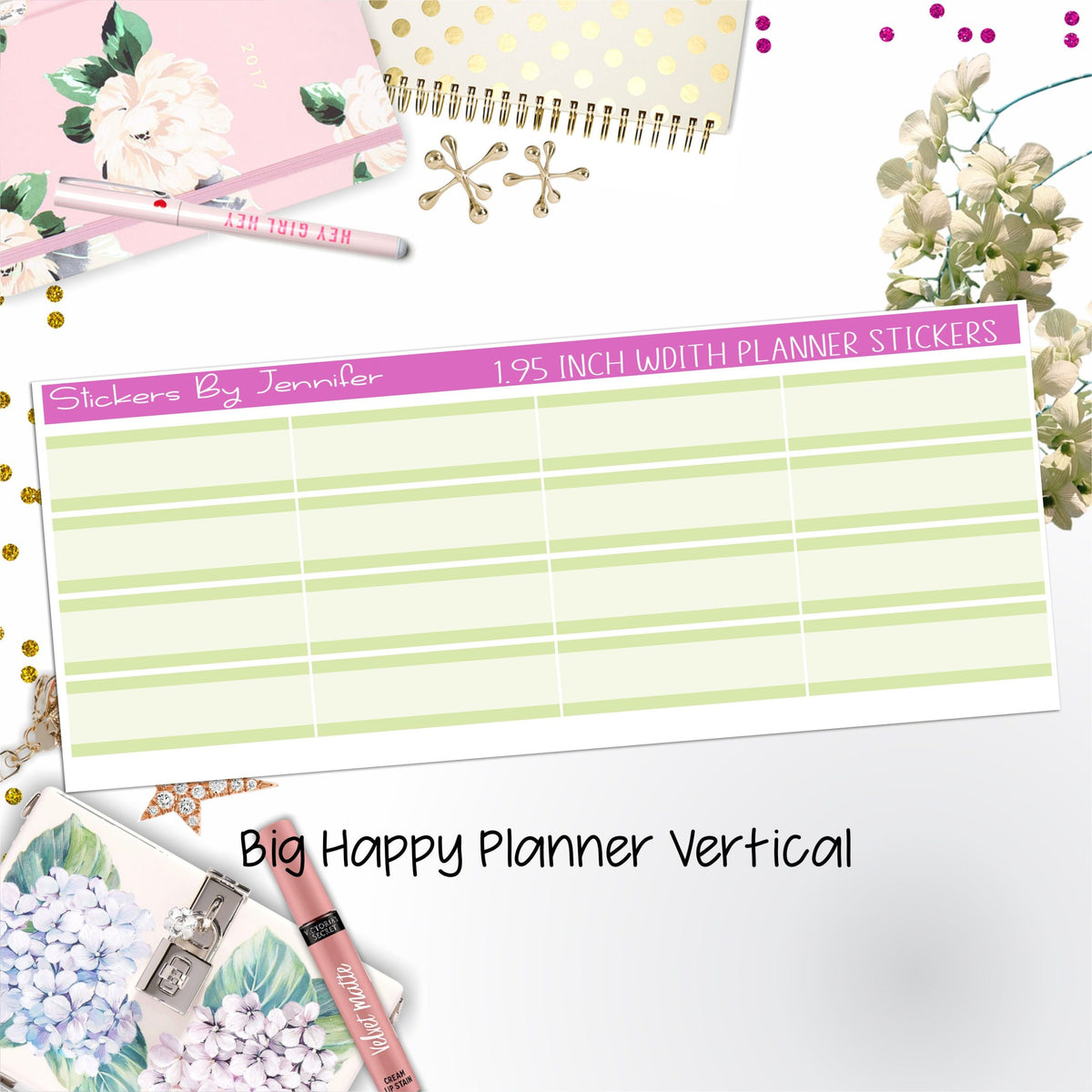 Two-Tone Labels 1.95 inch Width Quarter Boxes 612 for Big Happy Planner Vertical Planner Stickers
