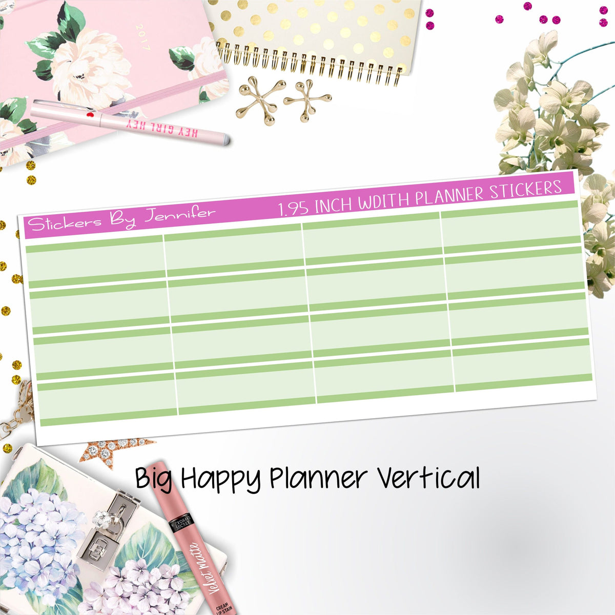 Two-Tone Labels 1.95 inch Width Quarter Boxes 613 for Big Happy Planner Vertical Planner Stickers