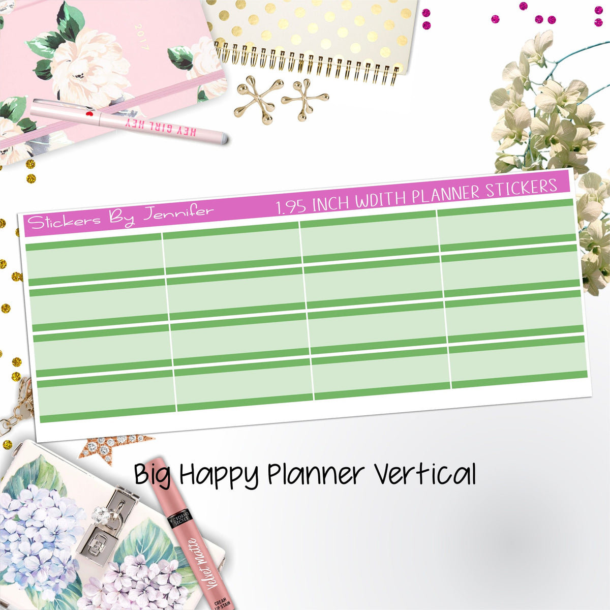 Two-Tone Labels 1.95 inch Width Quarter Boxes 614 for Big Happy Planner Vertical Planner Stickers