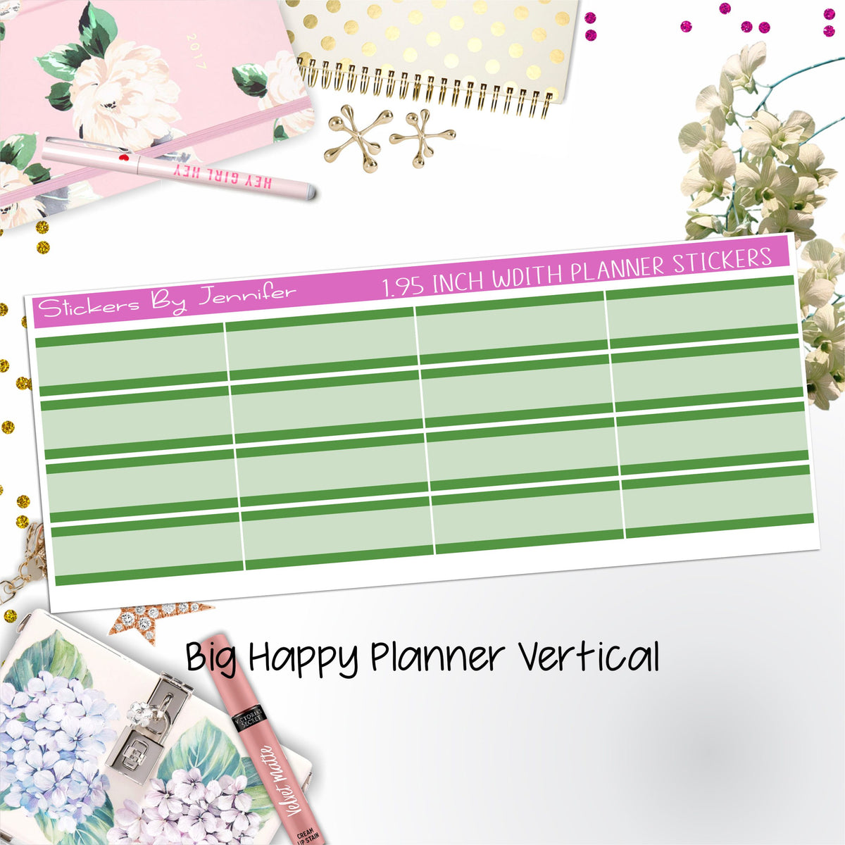 Two-Tone Labels 1.95 inch Width Quarter Boxes 617 for Big Happy Planner Vertical Planner Stickers