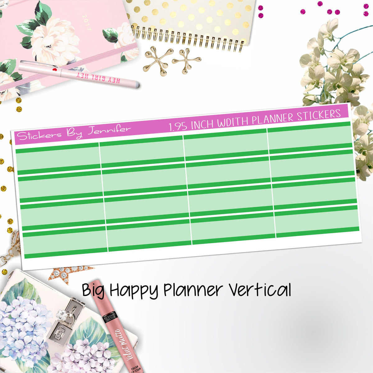 Two-Tone Labels 1.95 inch Width Quarter Boxes 618 for Big Happy Planner Vertical Planner Stickers