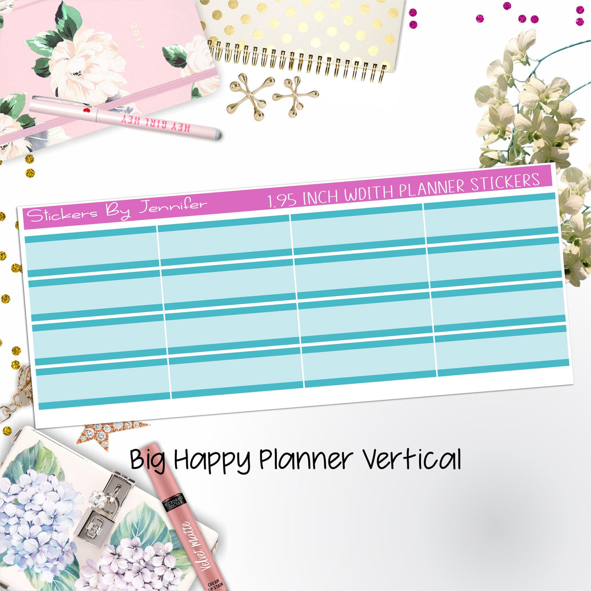 Two-Tone Labels 1.95 inch Width Quarter Boxes 630 for Big Happy Planner Vertical Planner Stickers