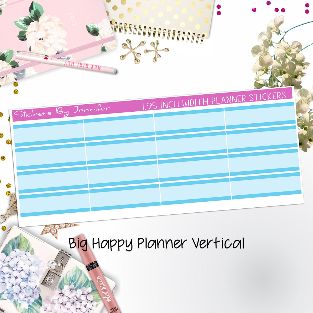 Two-Tone Labels 1.95 inch Width Quarter Boxes 632 for Big Happy Planner Vertical Planner Stickers