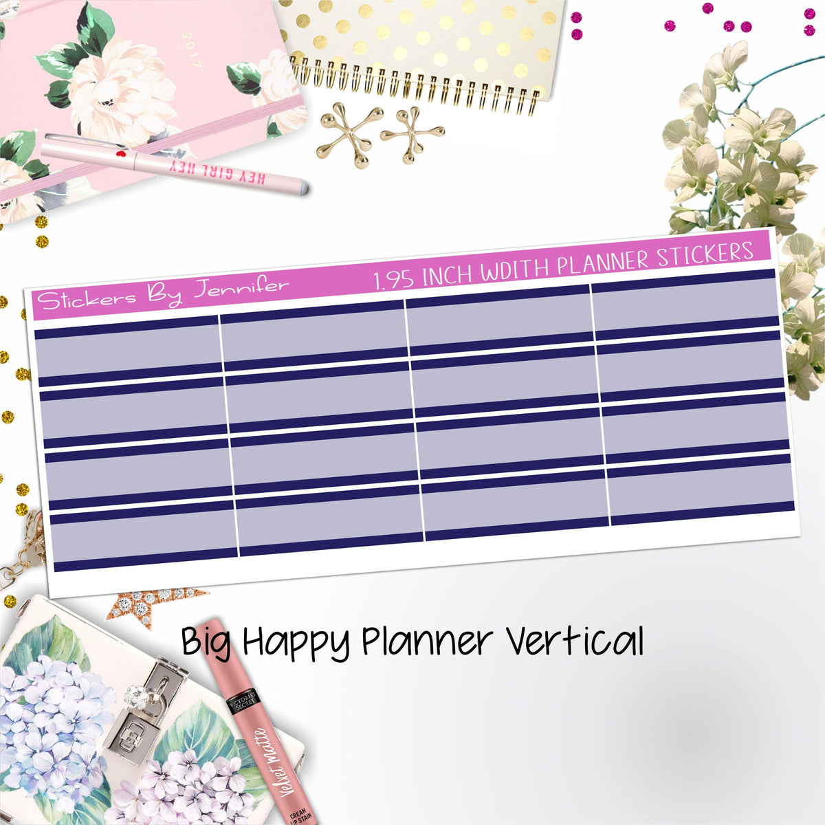 Two-Tone Labels 1.95 inch Width Quarter Boxes 640 for Big Happy Planner Vertical Planner Stickers