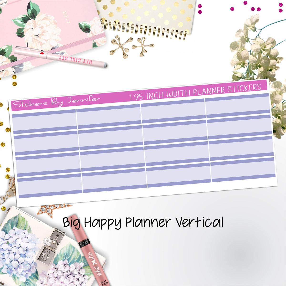 Two-Tone Labels 1.95 inch Width Quarter Boxes 643 for Big Happy Planner Vertical Planner Stickers