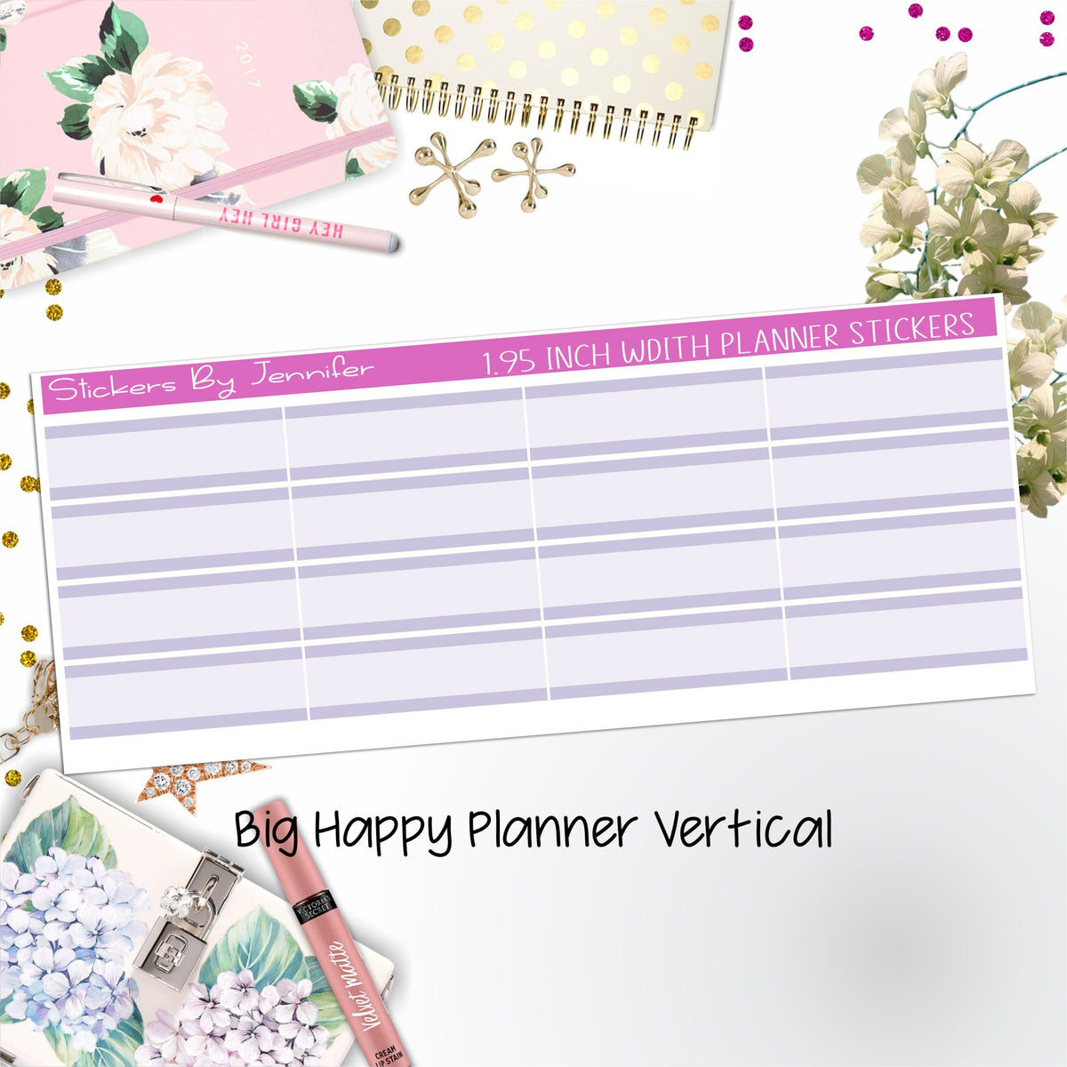 Two-Tone Labels 1.95 inch Width Quarter Boxes 645 for Big Happy Planner Vertical Planner Stickers