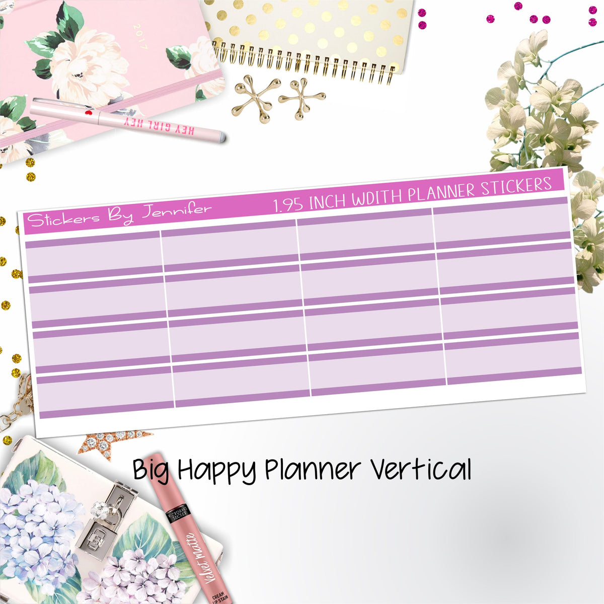 Two-Tone Labels 1.95 inch Width Quarter Boxes 653 for Big Happy Planner Vertical Planner Stickers