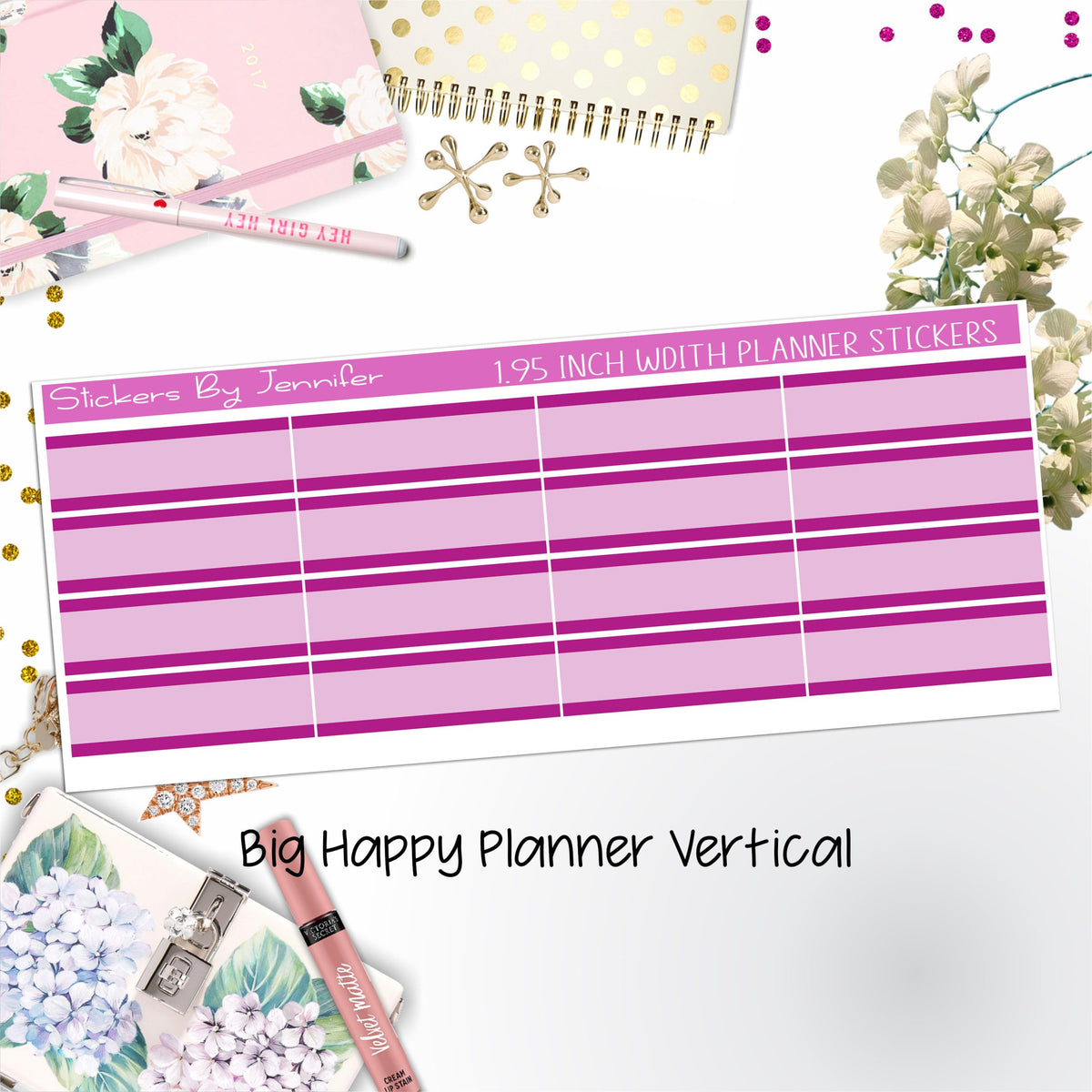Two-Tone Labels 1.95 inch Width Quarter Boxes 660 for Big Happy Planner Vertical Planner Stickers