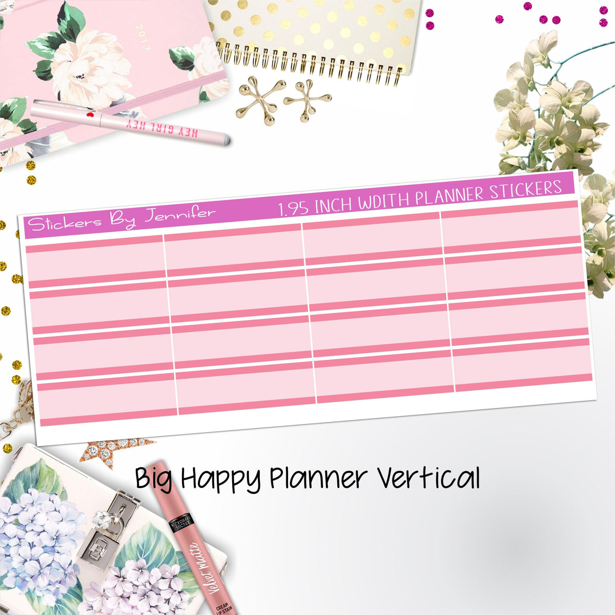 Two-Tone Labels 1.95 inch Width Quarter Boxes 665 for Big Happy Planner Vertical Planner Stickers