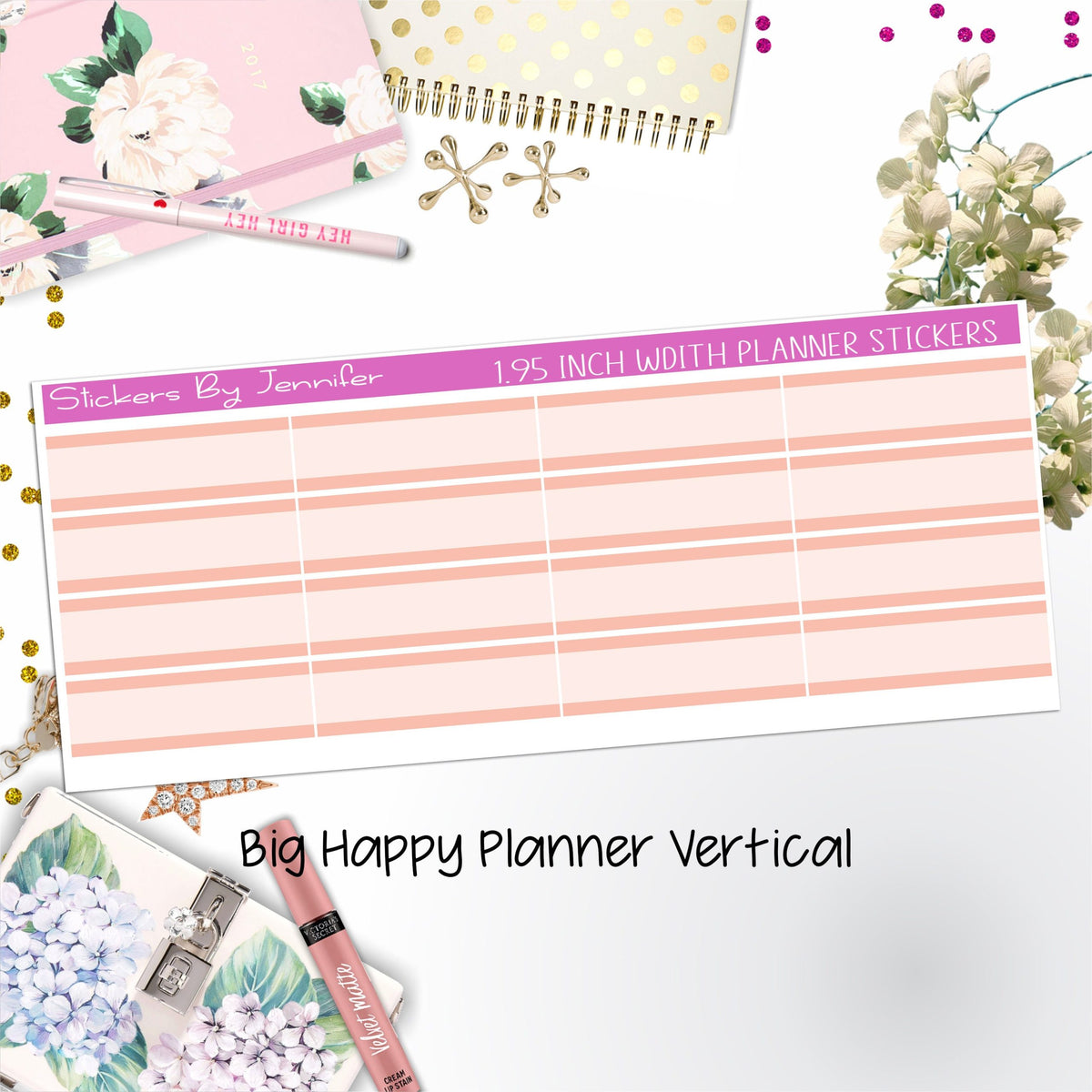 Two-Tone Labels 1.95 inch Width Quarter Boxes 668 for Big Happy Planner Vertical Planner Stickers