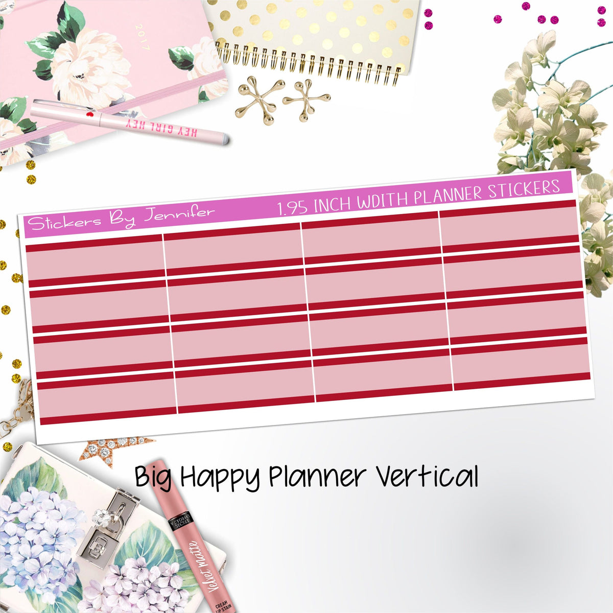 Two-Tone Labels 1.95 inch Width Quarter Boxes 674 for Big Happy Planner Vertical Planner Stickers