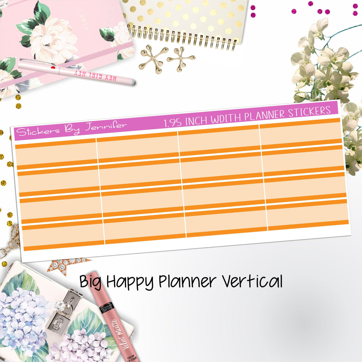 Two-Tone Labels 1.95 inch Width Quarter Boxes 681 for Big Happy Planner Vertical Planner Stickers