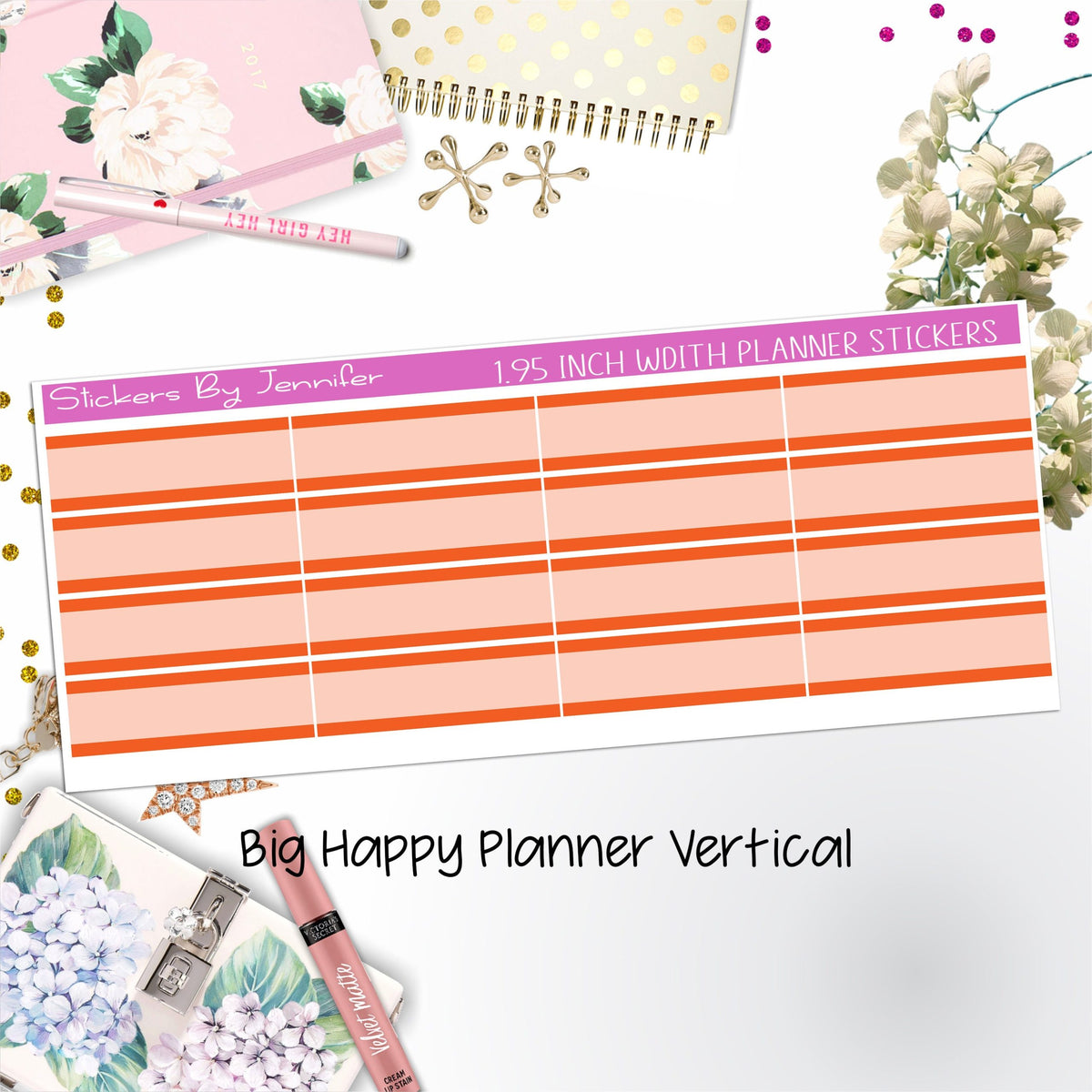 Two-Tone Labels 1.95 inch Width Quarter Boxes 682 for Big Happy Planner Vertical Planner Stickers