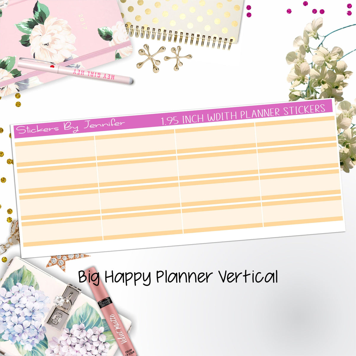 Two-Tone Labels 1.95 inch Width Quarter Boxes 686 for Big Happy Planner Vertical Planner Stickers