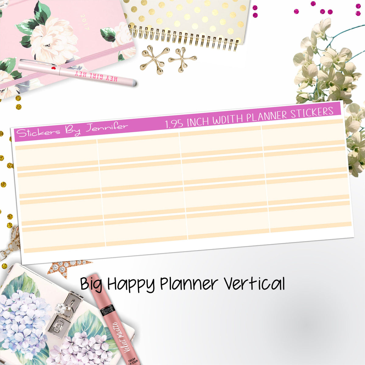 Two-Tone Labels 1.95 inch Width Quarter Boxes 687 for Big Happy Planner Vertical Planner Stickers