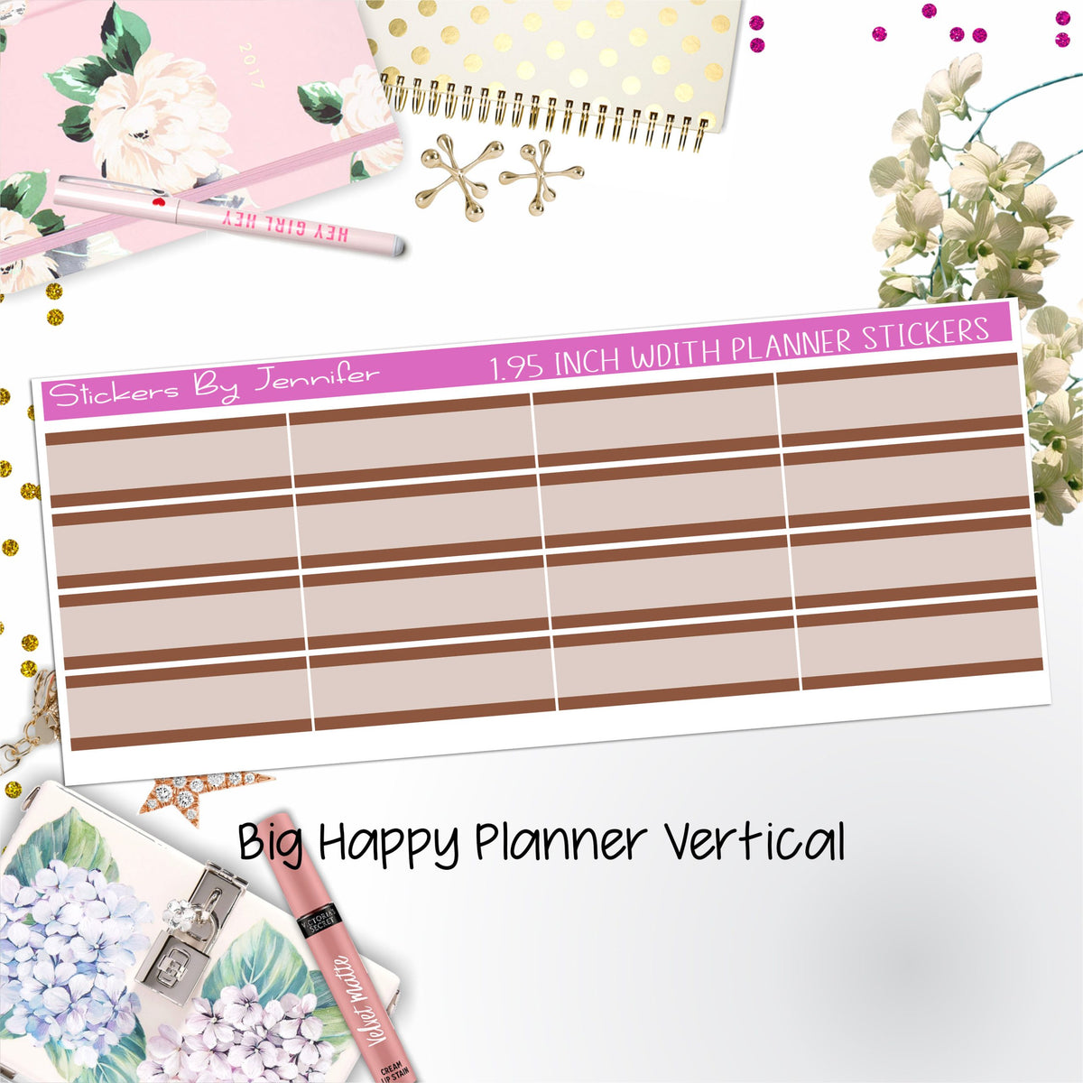 Two-Tone Labels 1.95 inch Width Quarter Boxes 693 for Big Happy Planner Vertical Planner Stickers