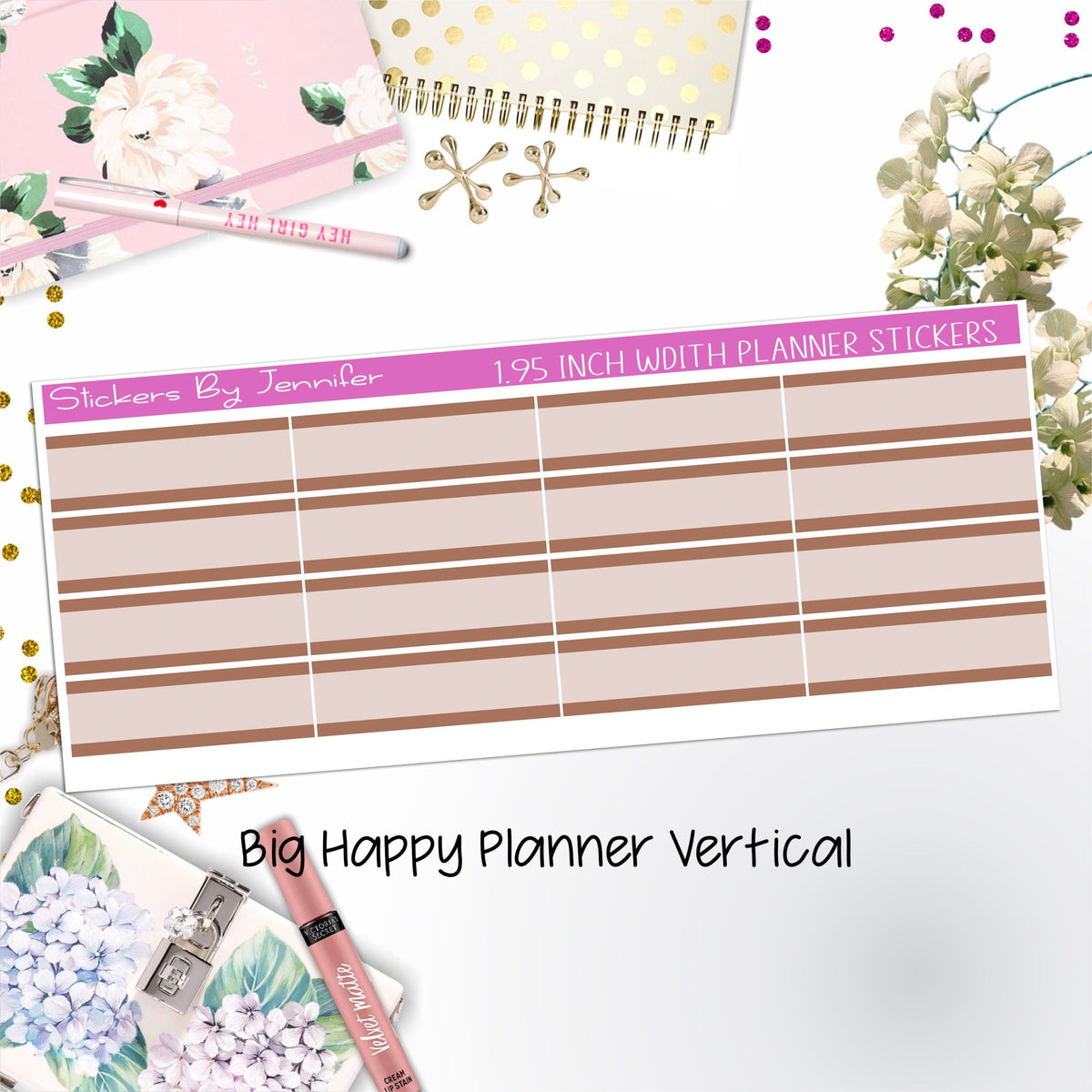 Two-Tone Labels 1.95 inch Width Quarter Boxes 694 for Big Happy Planner Vertical Planner Stickers