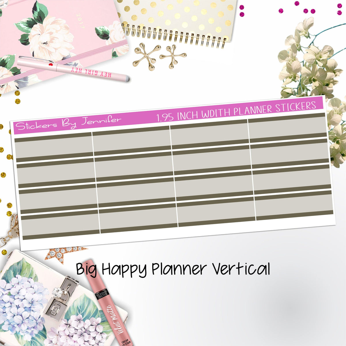 Two-Tone Labels 1.95 inch Width Quarter Boxes 696 for Big Happy Planner Vertical Planner Stickers