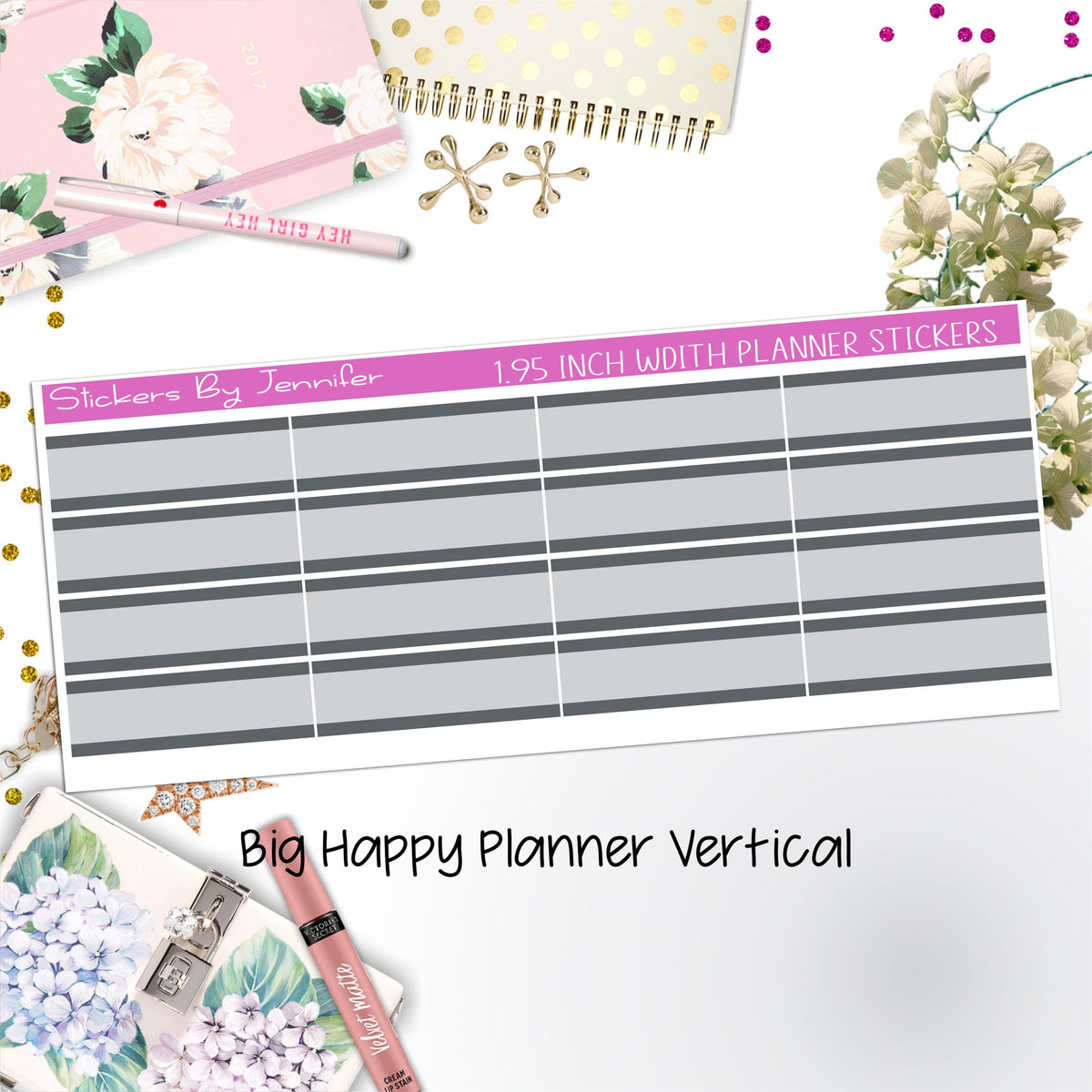 Two-Tone Labels 1.95 inch Width Quarter Boxes 699 for Big Happy Planner Vertical Planner Stickers