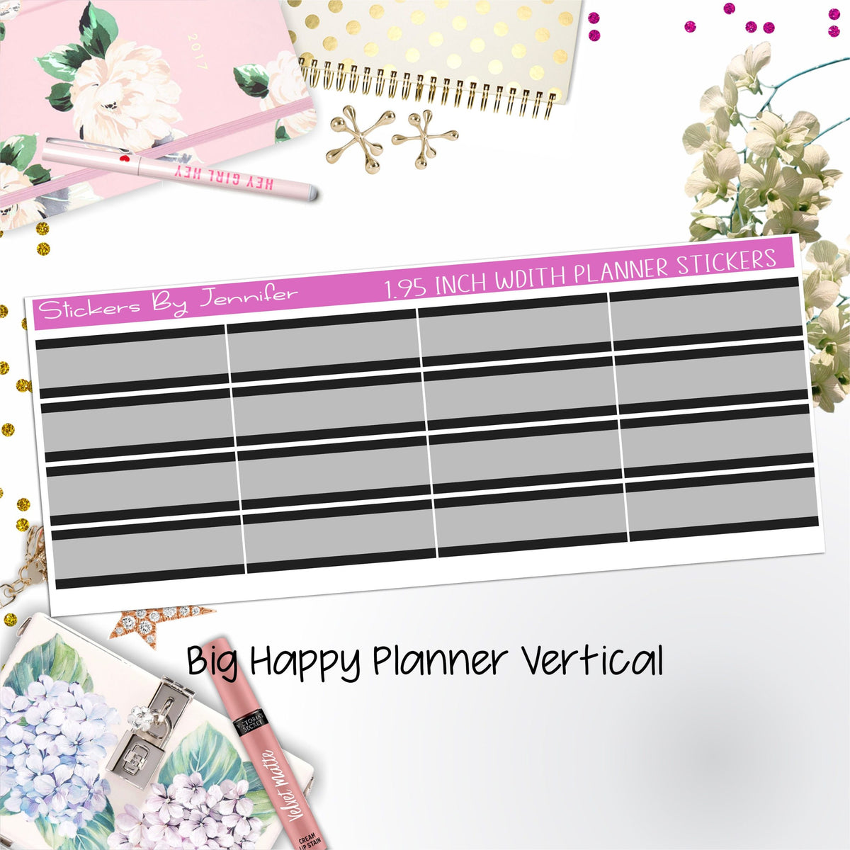 Two-Tone Labels 1.95 inch Width Quarter Boxes 700 for Big Happy Planner Vertical Planner Stickers