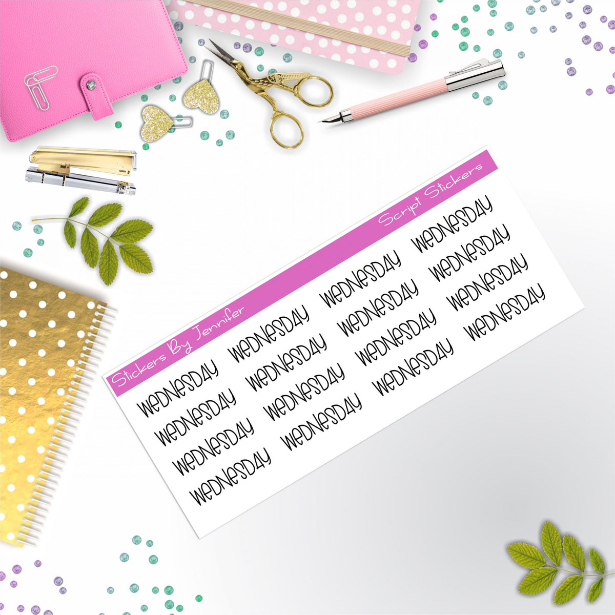 Wednesday Script Stickers, Typography Stickers, Planner Stickers, Journal Stickers, Functional Planner Stickers, Stationary Stickers