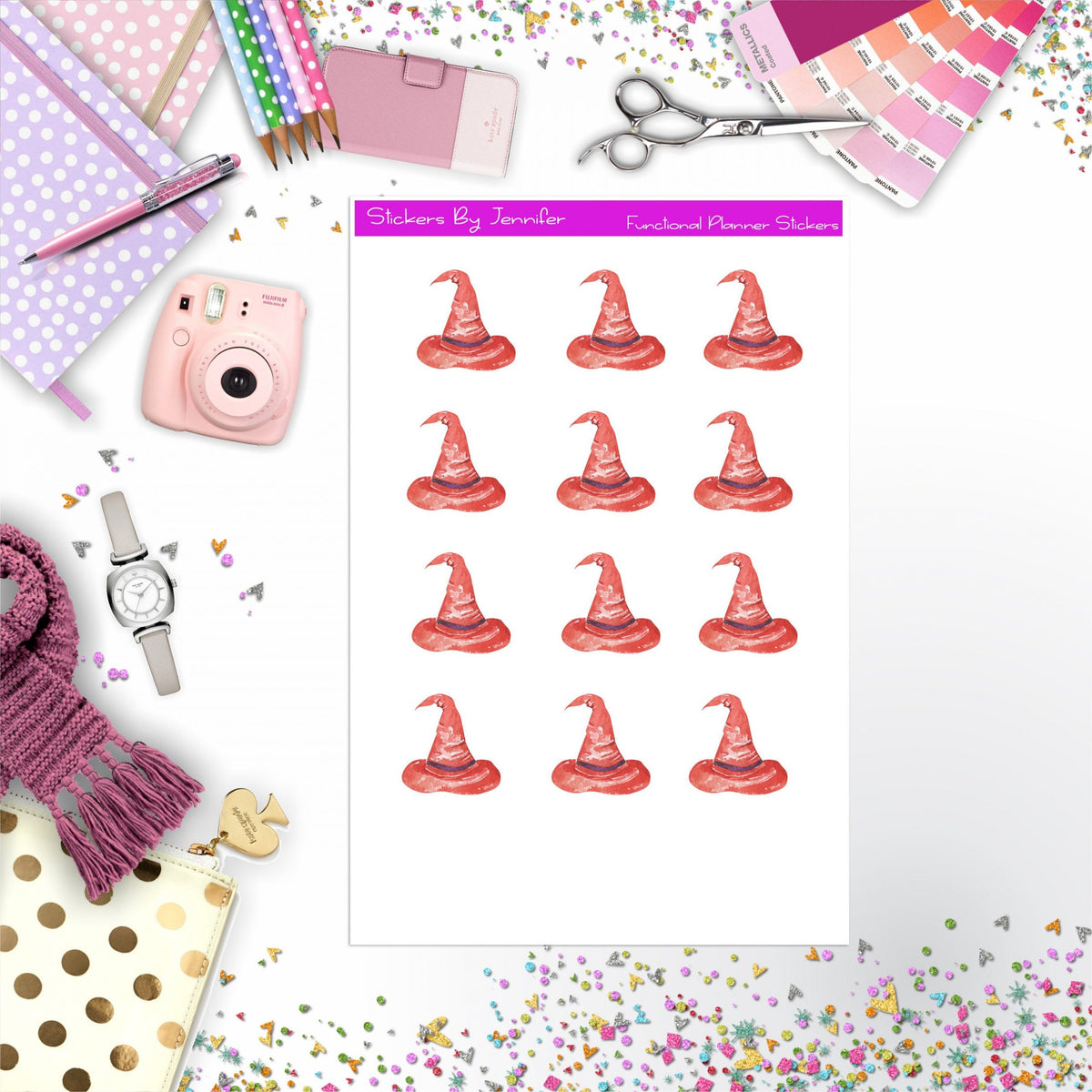 Witch Hat Stickers, Planner Stickers, Journal Stickers, Functional Planner Stickers, Stationary Stickers