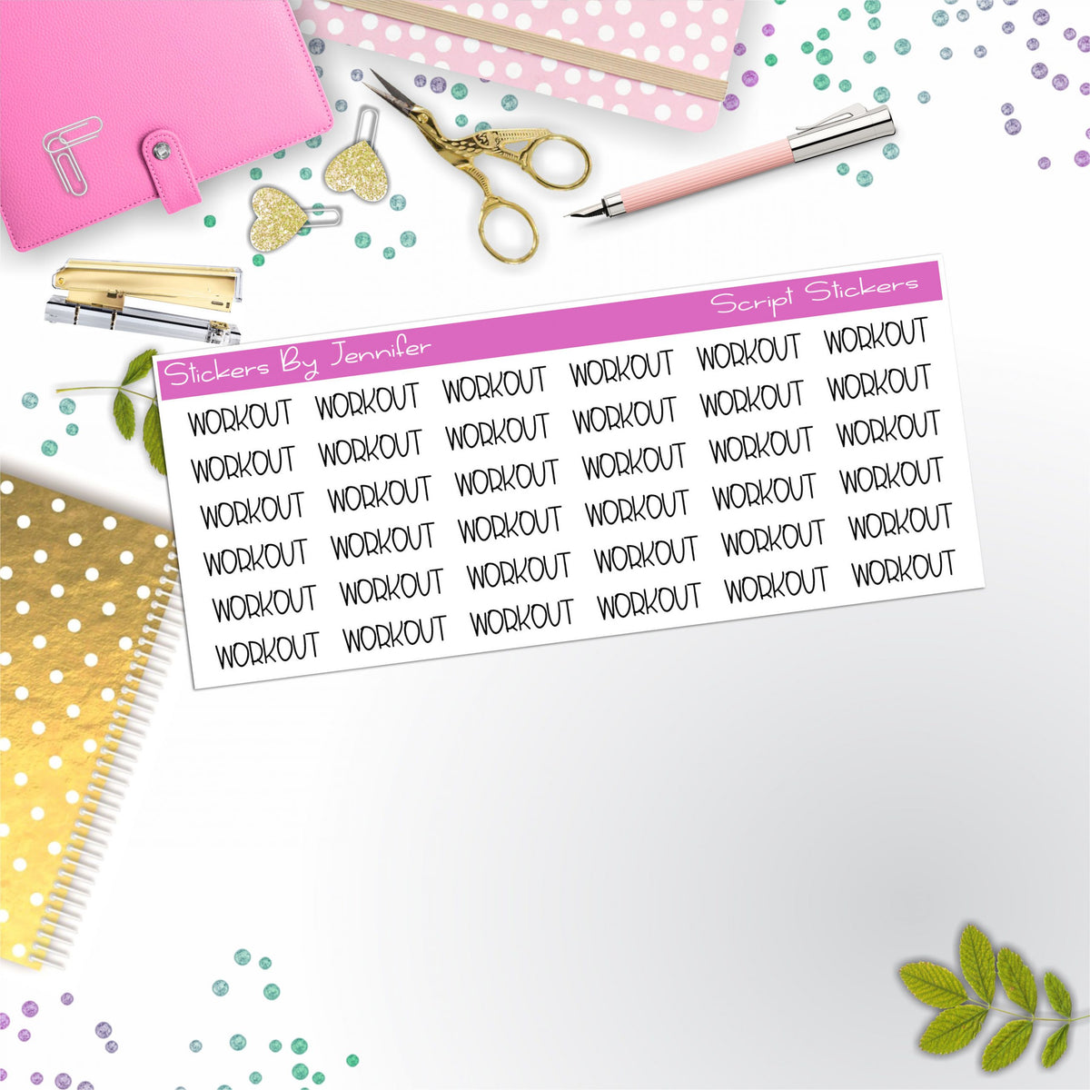 Workout Script Stickers, Typography Stickers, Planner Stickers