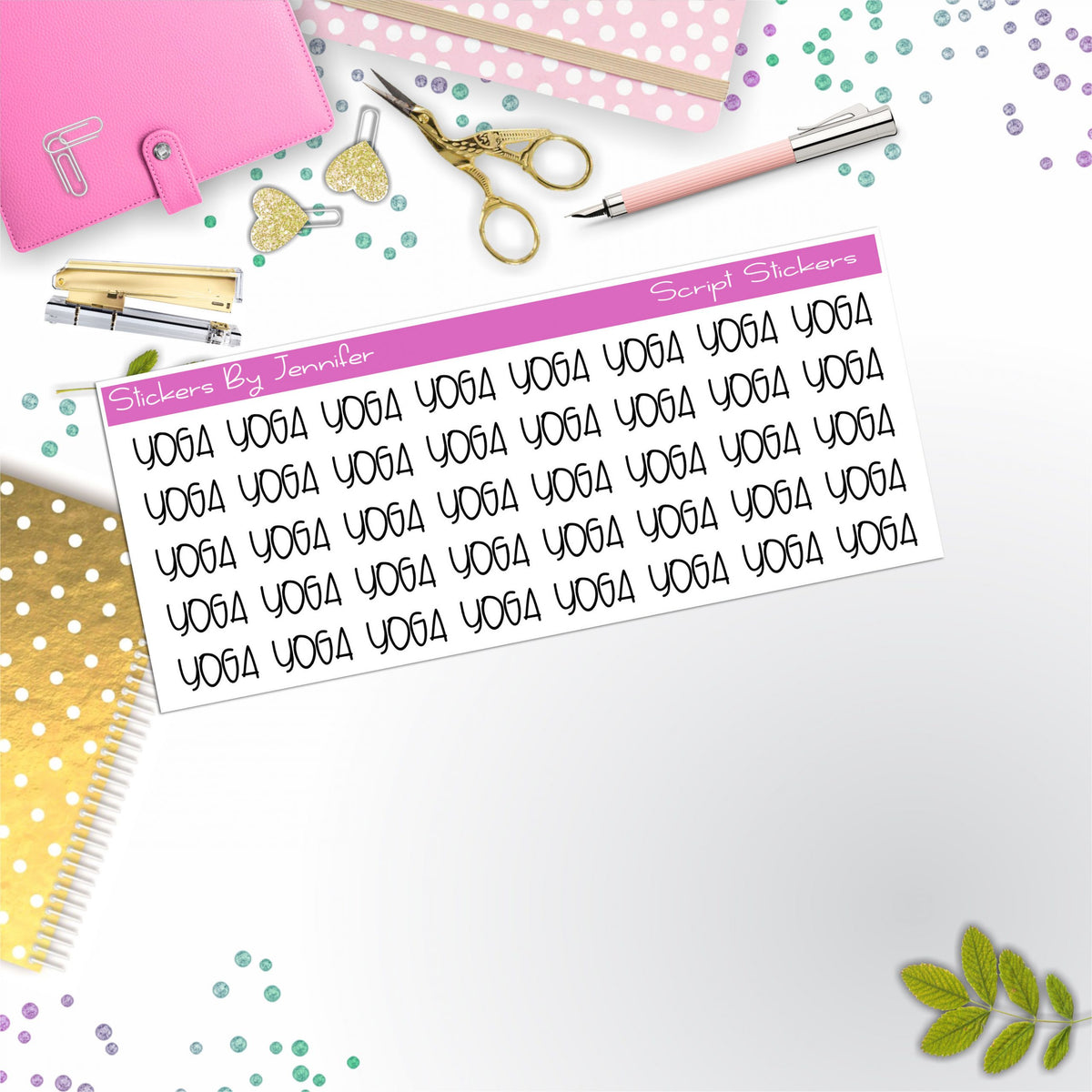 Yoga Script Stickers, Typography Stickers, Planner Stickers