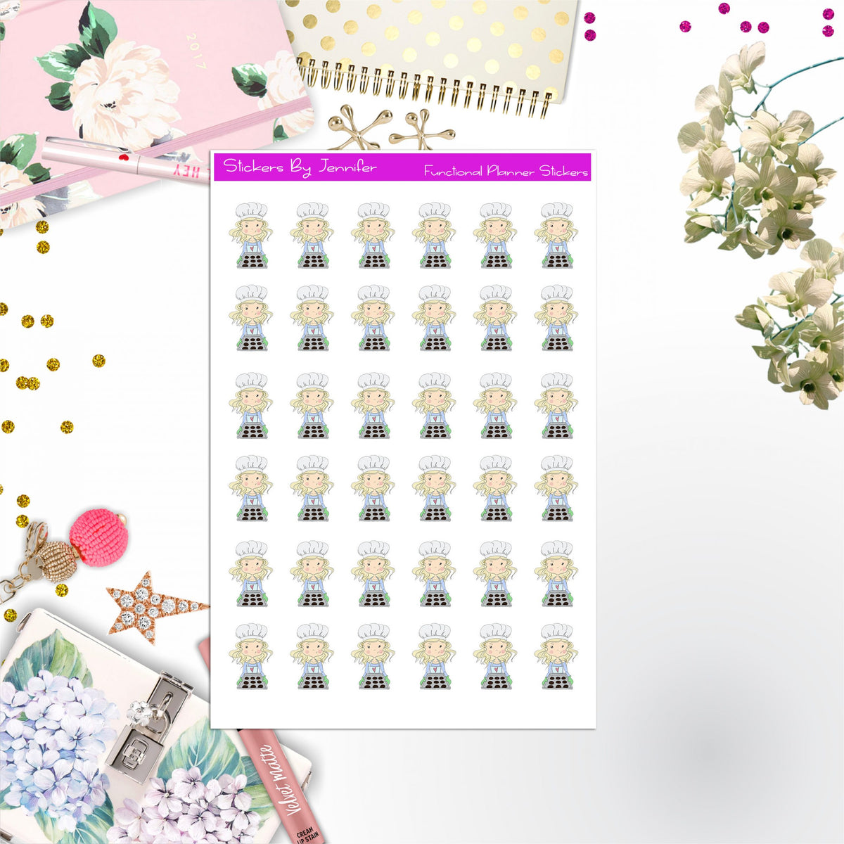 Baking Character Girl Stickers, Planner Stickers, Journal Stickers, Functional Planner Stickers, Stationary Stickers