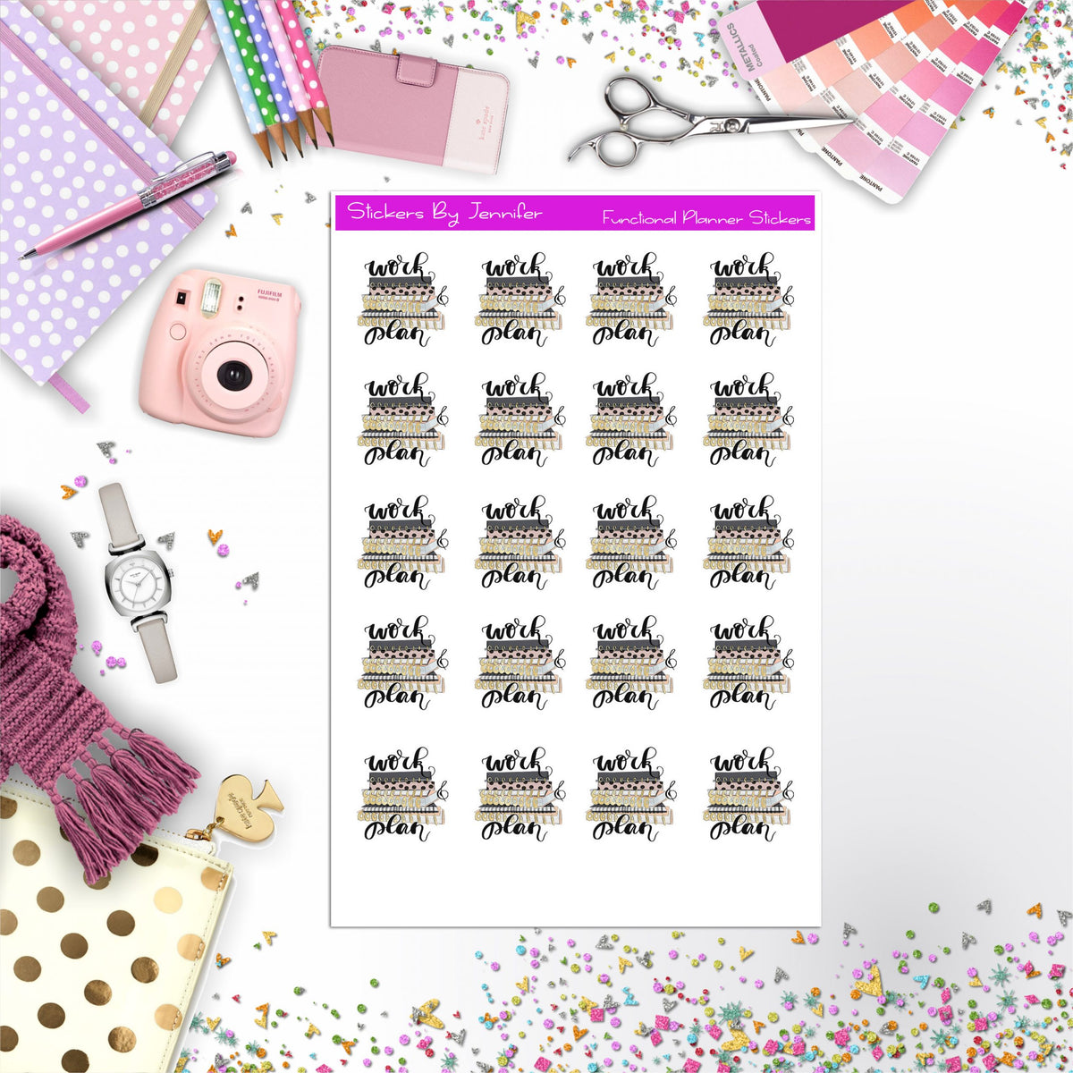 Work Plan Icon Planner Stickers, Bullet Journal Stickers, Functional Planner Stickers, Stationary Stickers