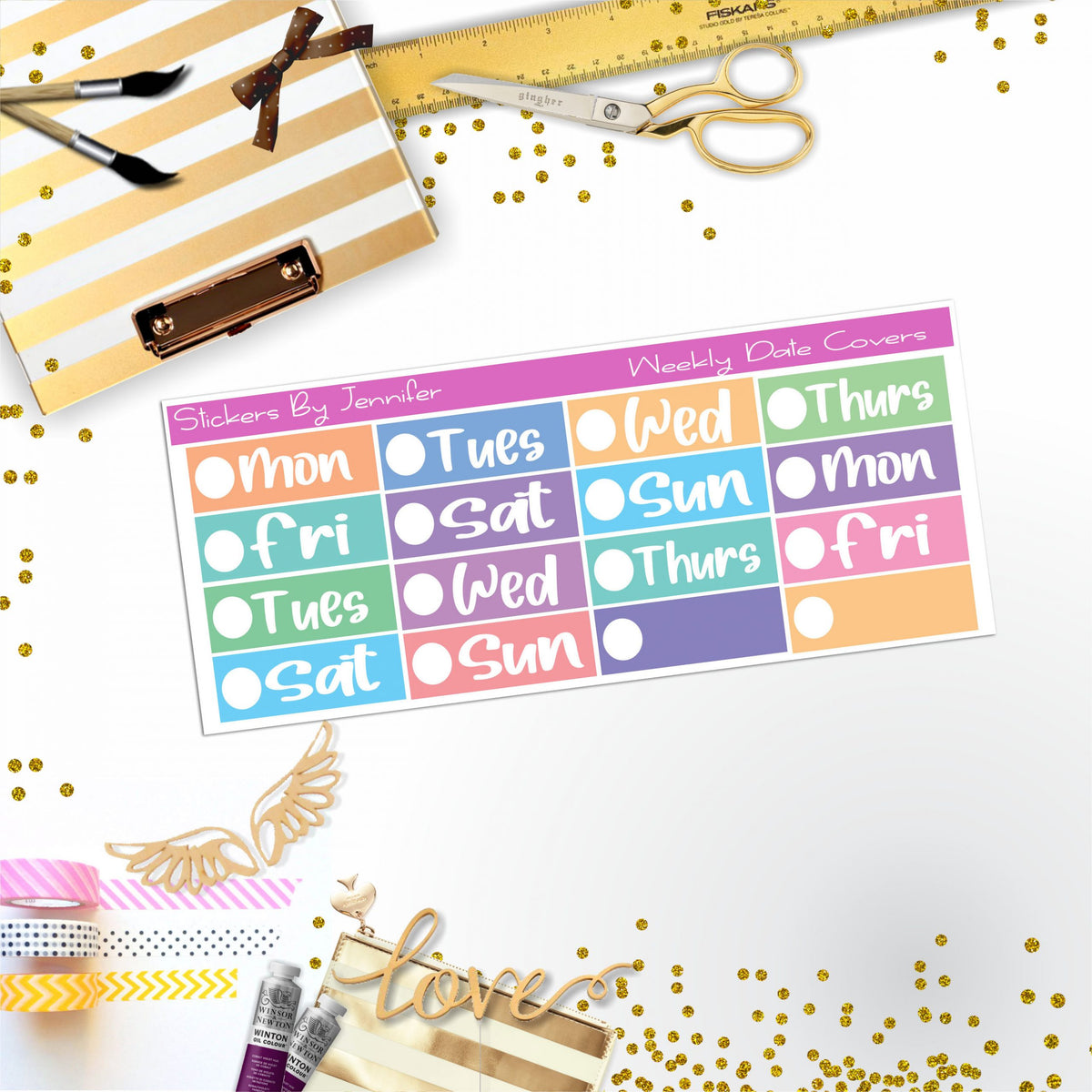 Weekly Date Covers R001 Planner Stickers, Journal Stickers, Functional Planner Stickers, Stationary Stickers