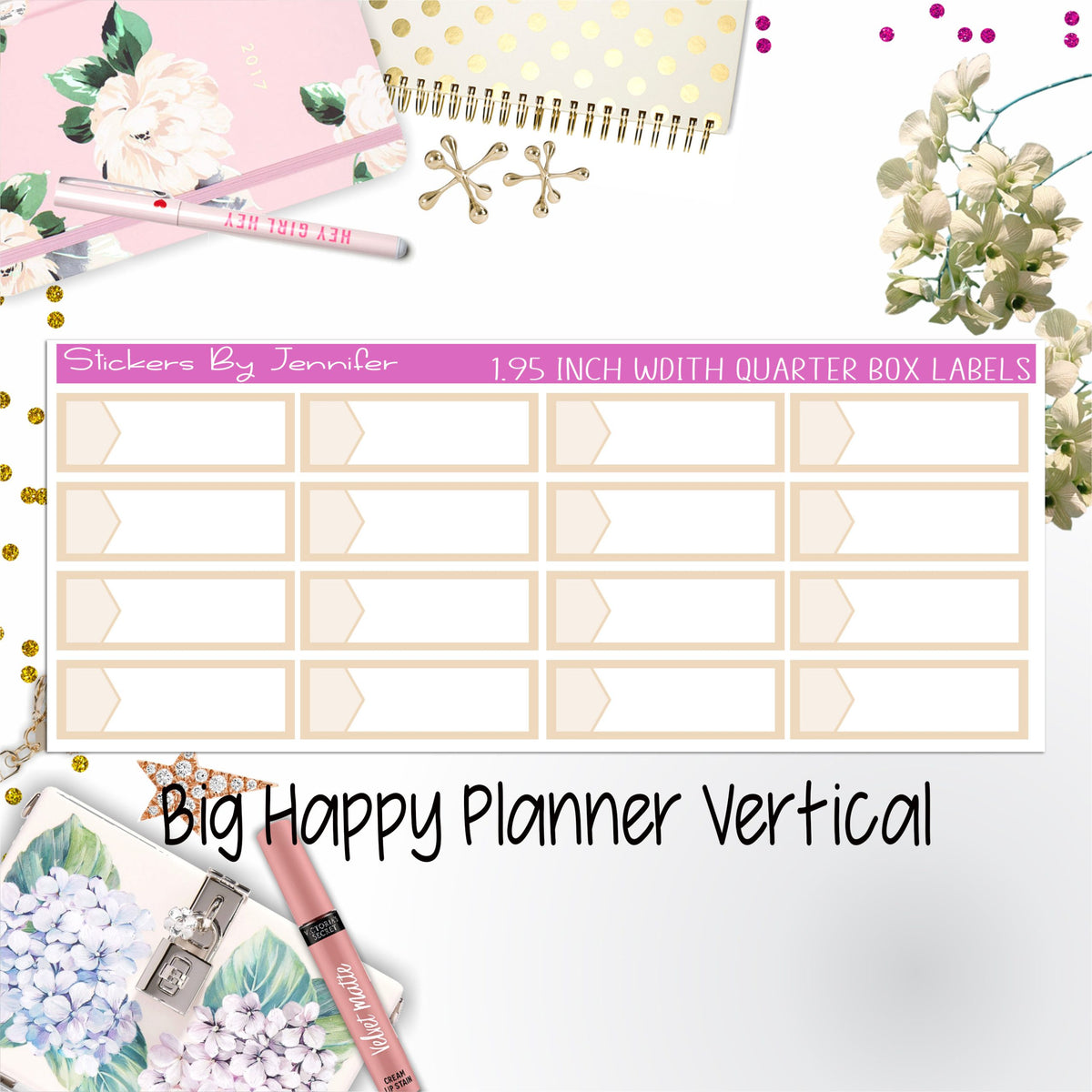 1.95 inch Width Quarter Box Labels 002 for Big Happy Planner Vertical Planner Stickers