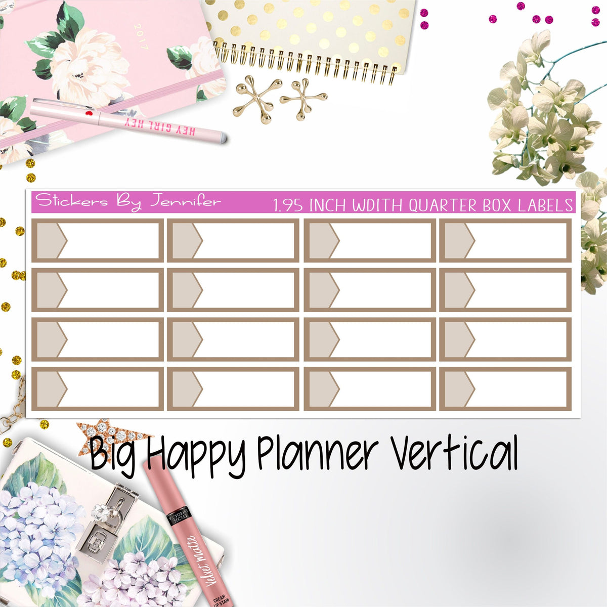 1.95 inch Width Quarter Box Labels 005 for Big Happy Planner Vertical Planner Stickers