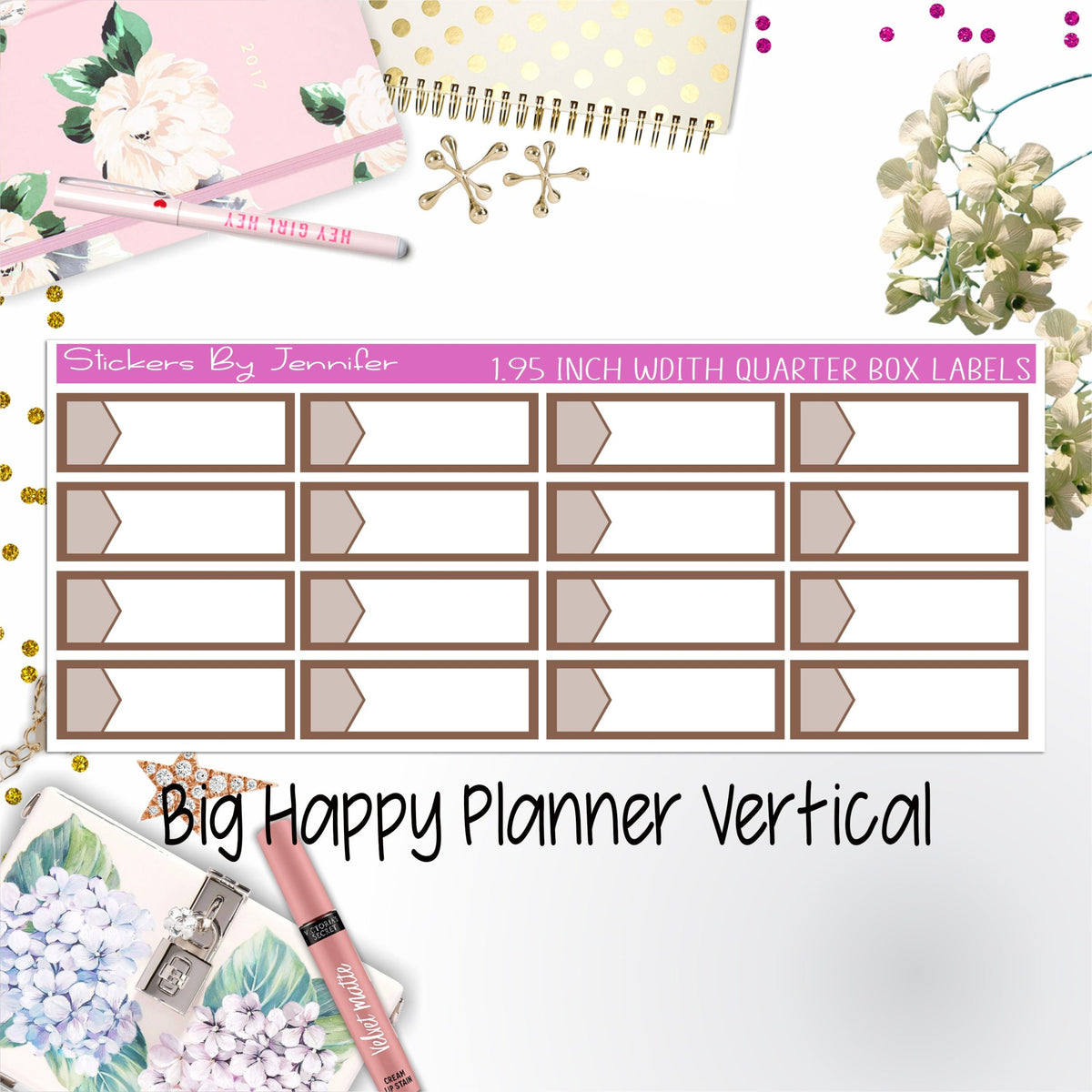 1.95 inch Width Quarter Box Labels 007 for Big Happy Planner Vertical Planner Stickers