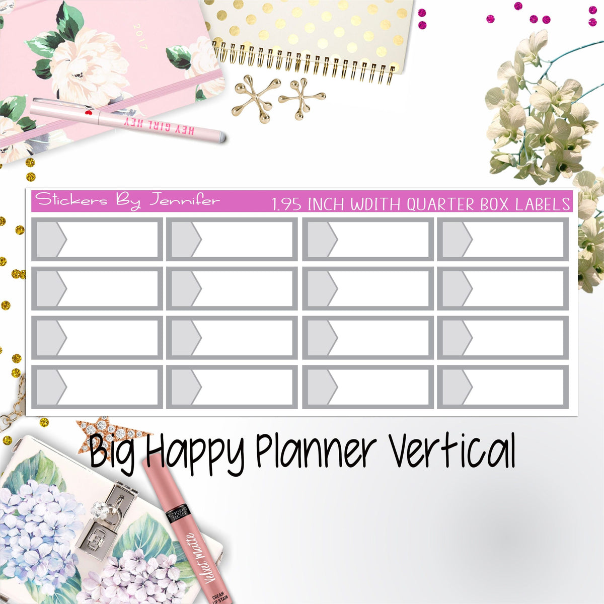 1.95 inch Width Quarter Box Labels 010 for Big Happy Planner Vertical Planner Stickers