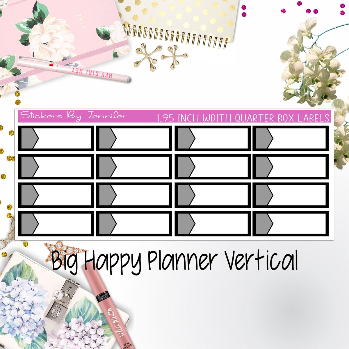 1.95 inch Width Quarter Box Labels 012 for Big Happy Planner Vertical Planner Stickers