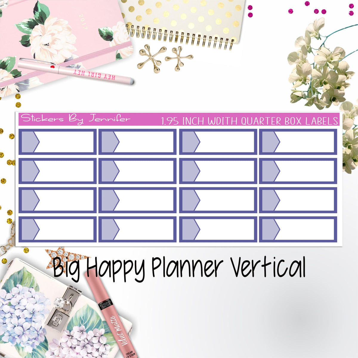 1.95 inch Width Quarter Box Labels 013for Big Happy Planner Vertical Planner Stickers