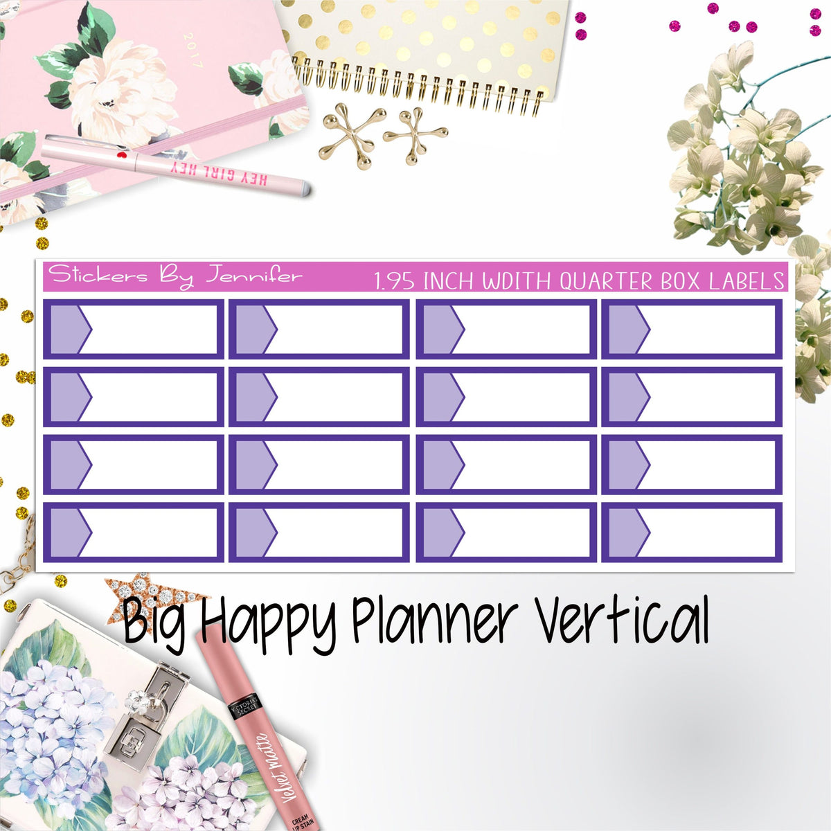 1.95 inch Width Quarter Box Labels 014 for Big Happy Planner Vertical Planner Stickers