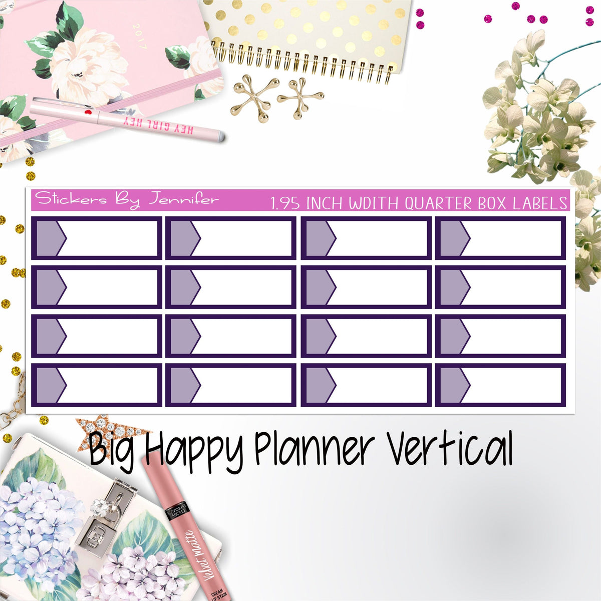 1.95 inch Width Quarter Box Labels 016 for Big Happy Planner Vertical Planner Stickers