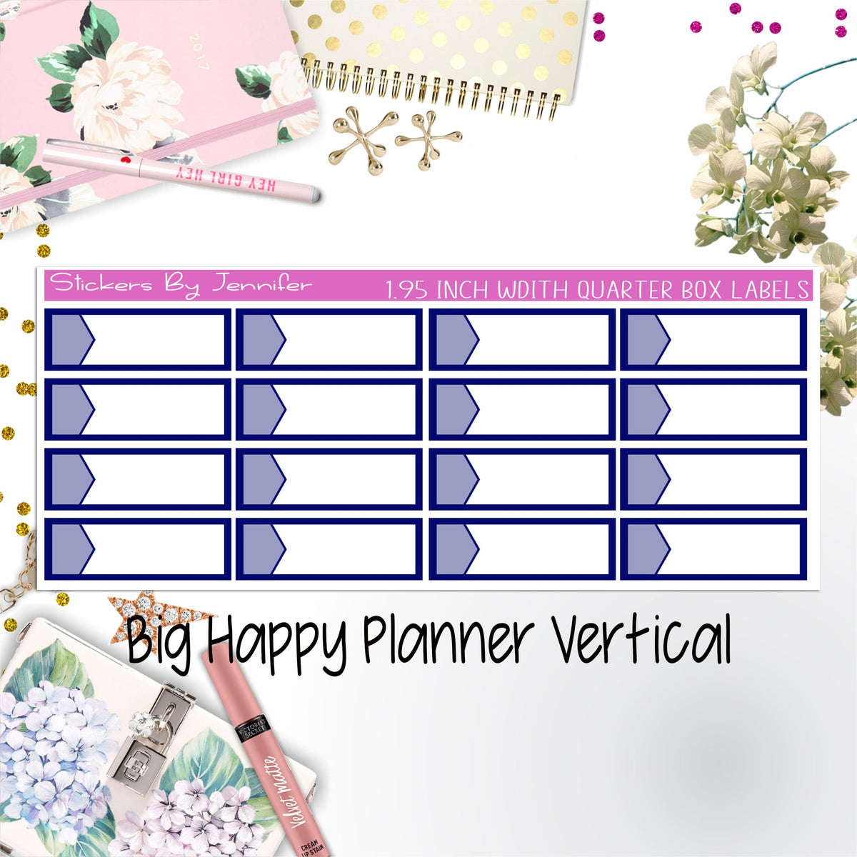 1.95 inch Width Quarter Box Labels 020 for Big Happy Planner Vertical Planner Stickers