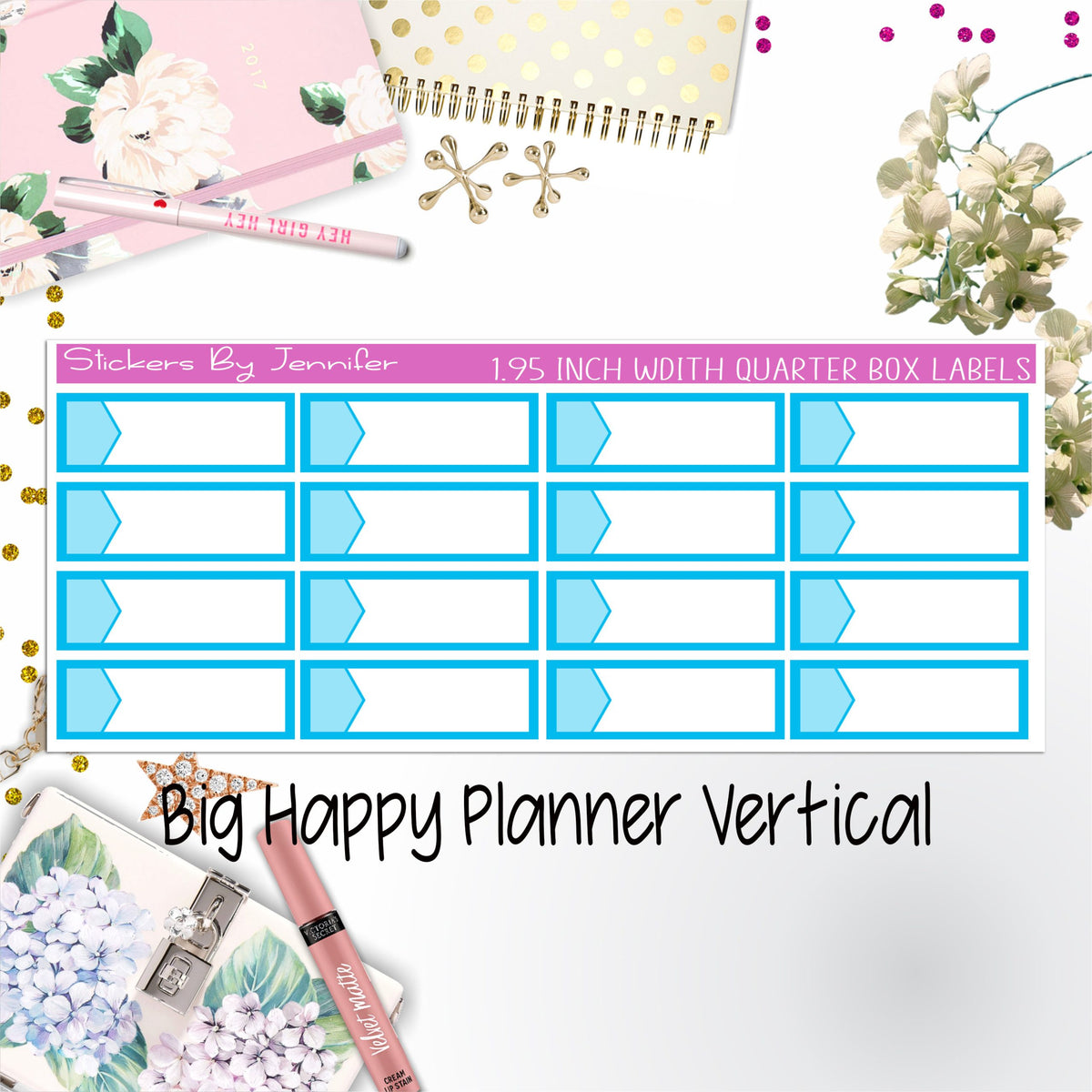 1.95 inch Width Quarter Box Labels 023 for Big Happy Planner Vertical Planner Stickers