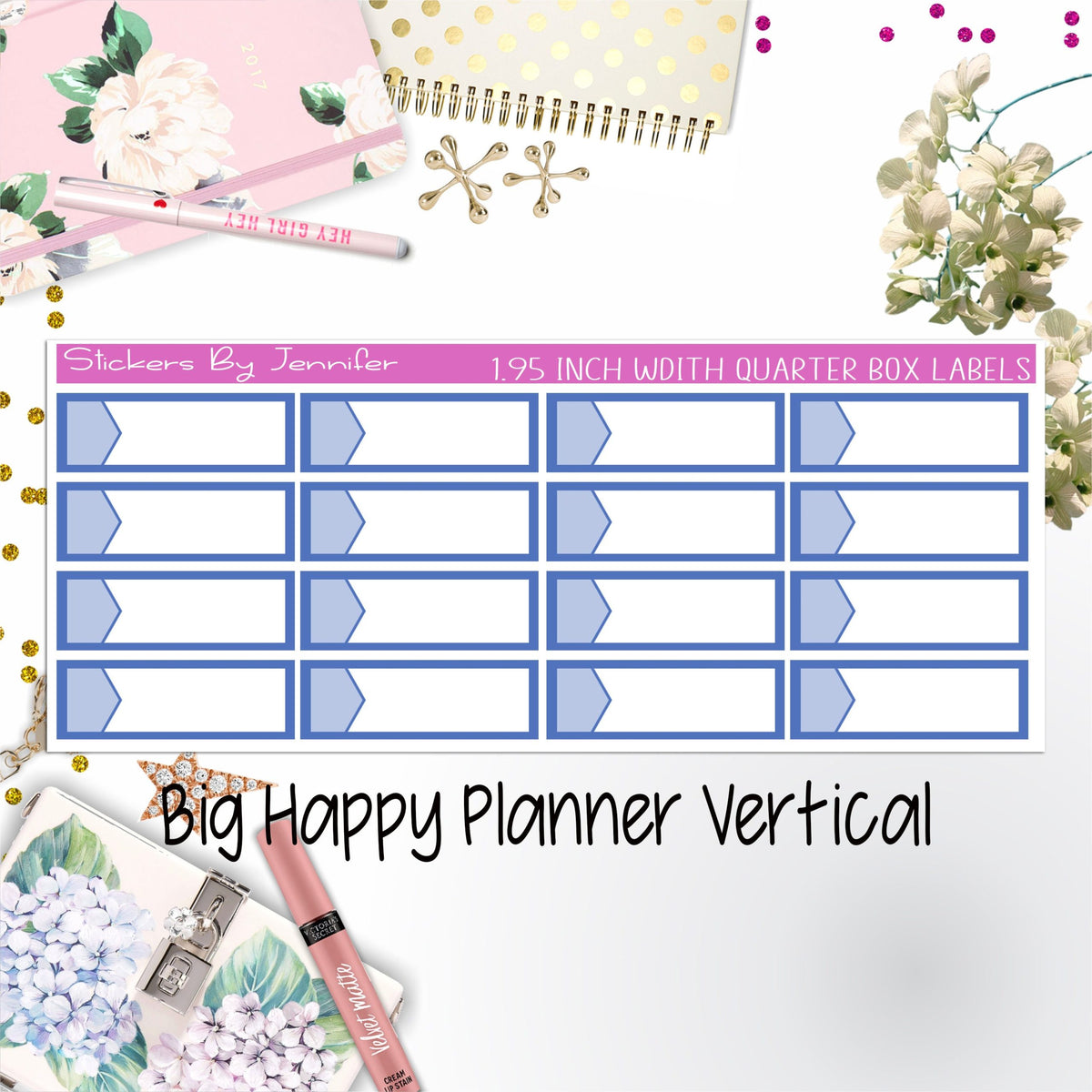 1.95 inch Width Quarter Box Labels 026 for Big Happy Planner Vertical Planner Stickers
