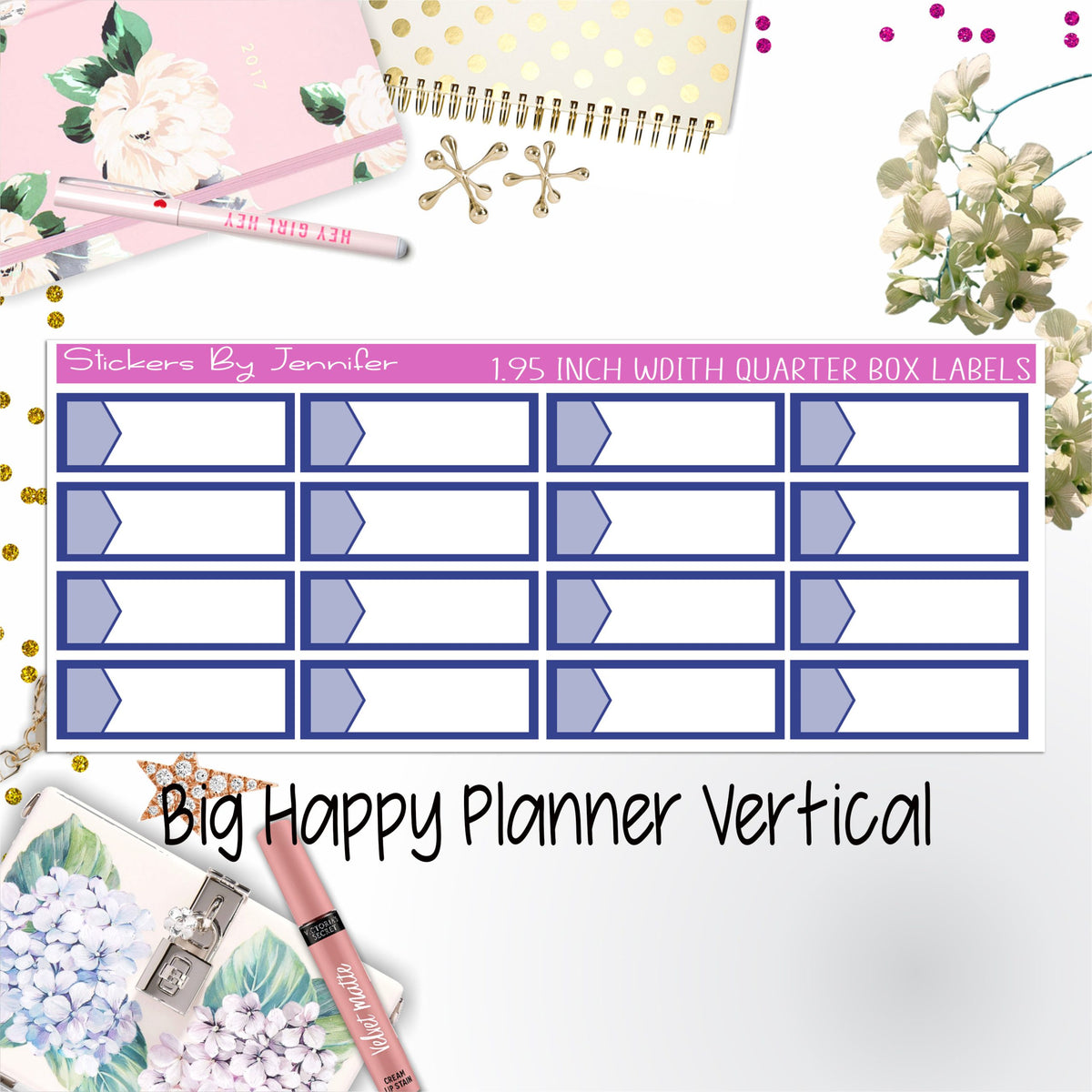 1.95 inch Width Quarter Box Labels 027 for Big Happy Planner Vertical Planner Stickers