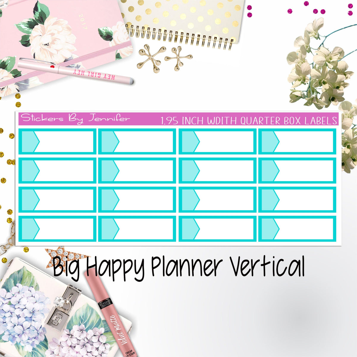 1.95 inch Width Quarter Box Labels 032 for Big Happy Planner Vertical Planner Stickers